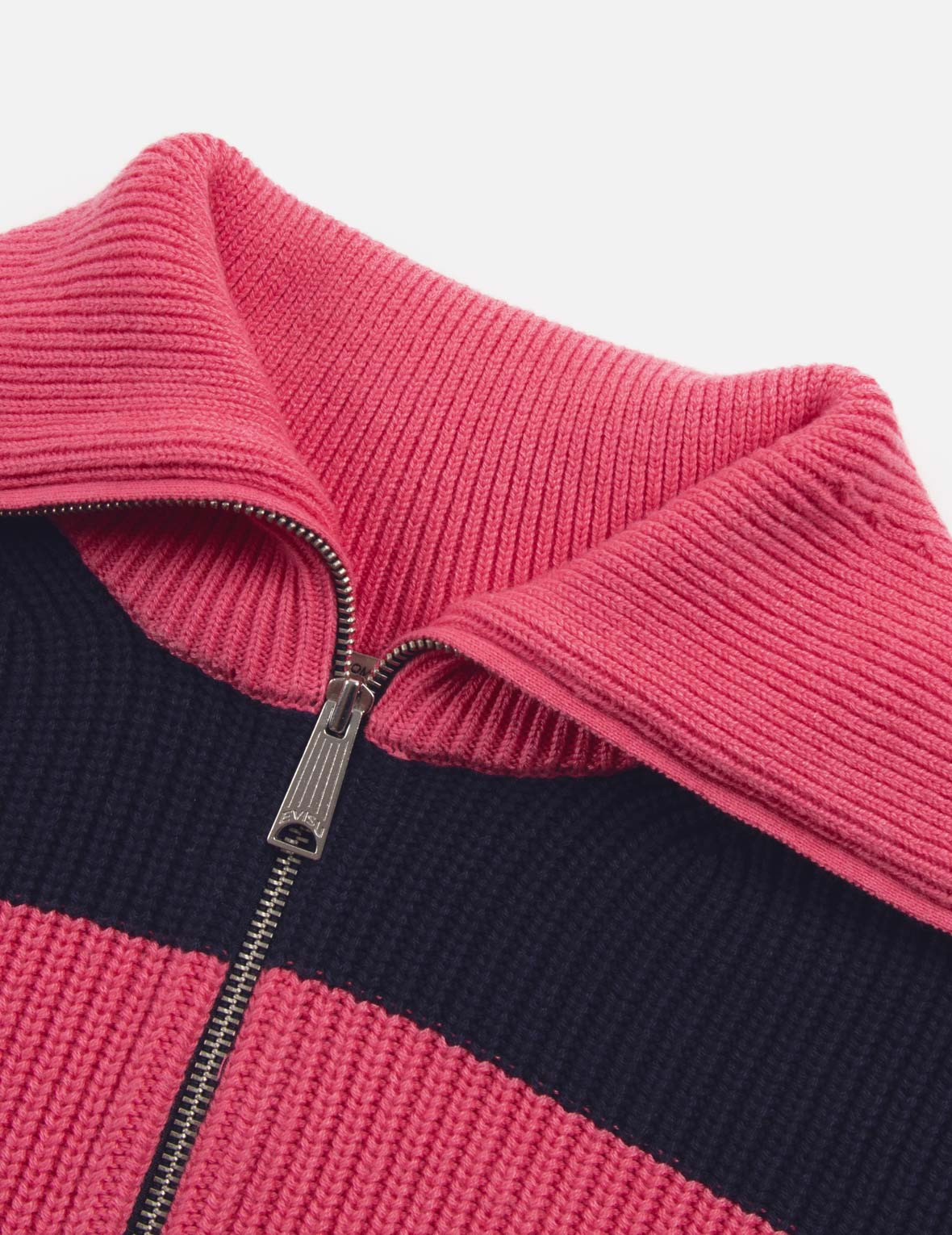 “EV” HEART BADGE STRIPED CROPPED HALF-ZIP SWEATER - 9
