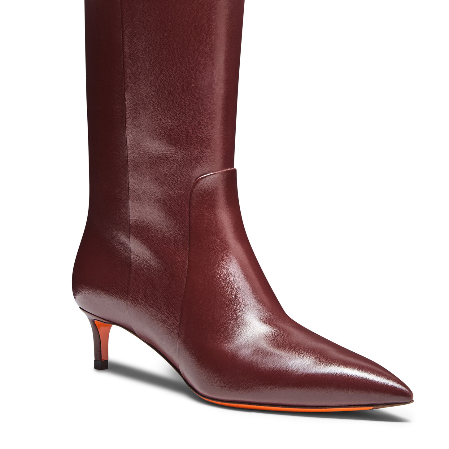 Women's burgundy leather mid-heel boot - 6