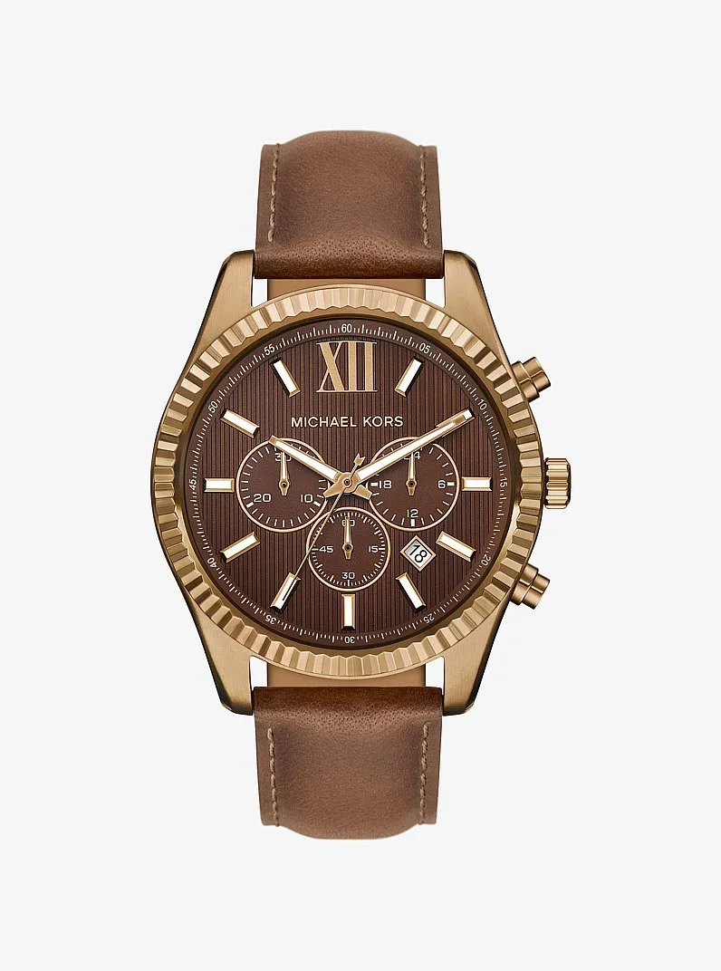 Oversized Lexington Beige Gold-Tone Leather Watch - 1