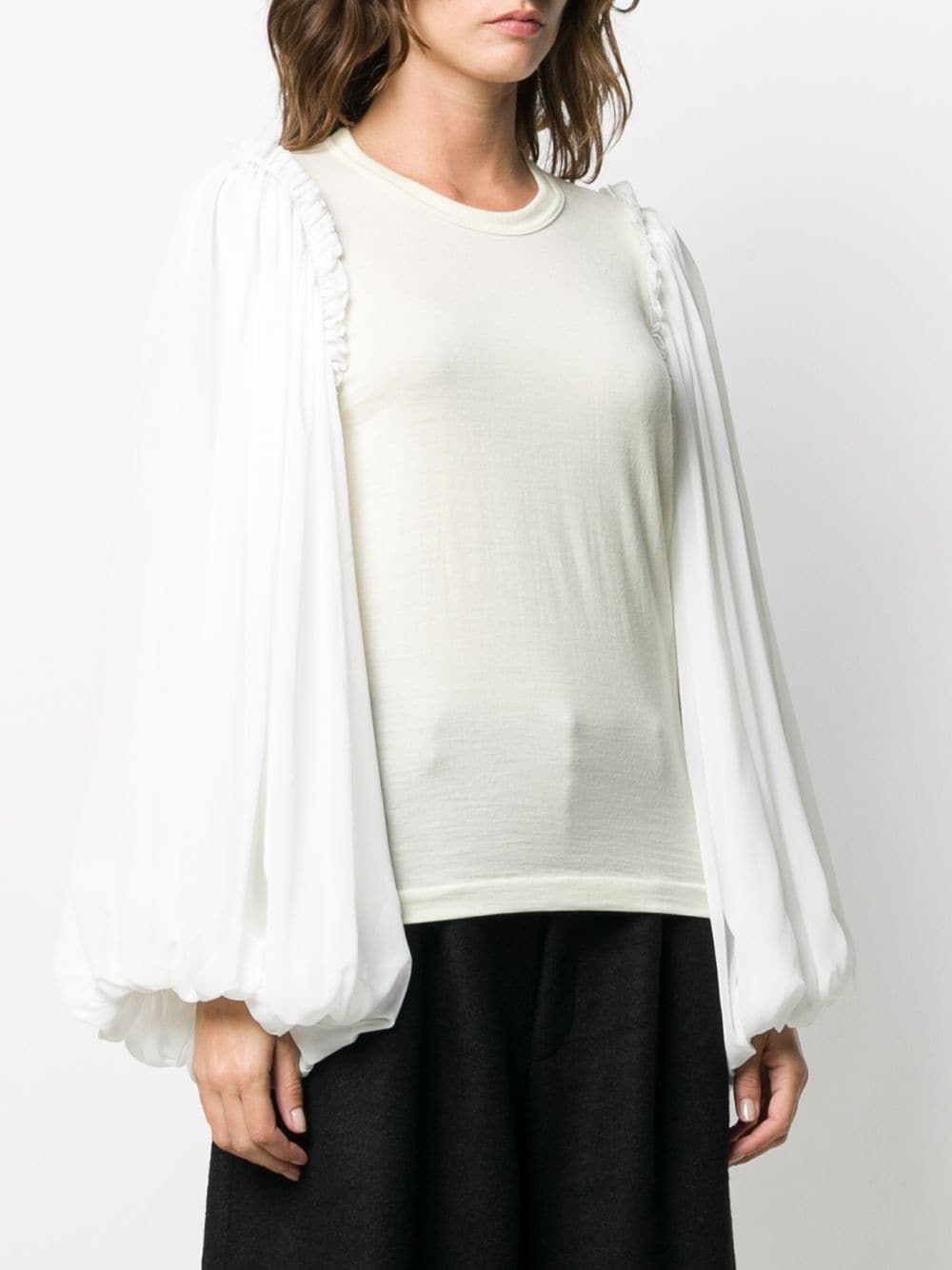 pleat sleeve T-shirt - 3