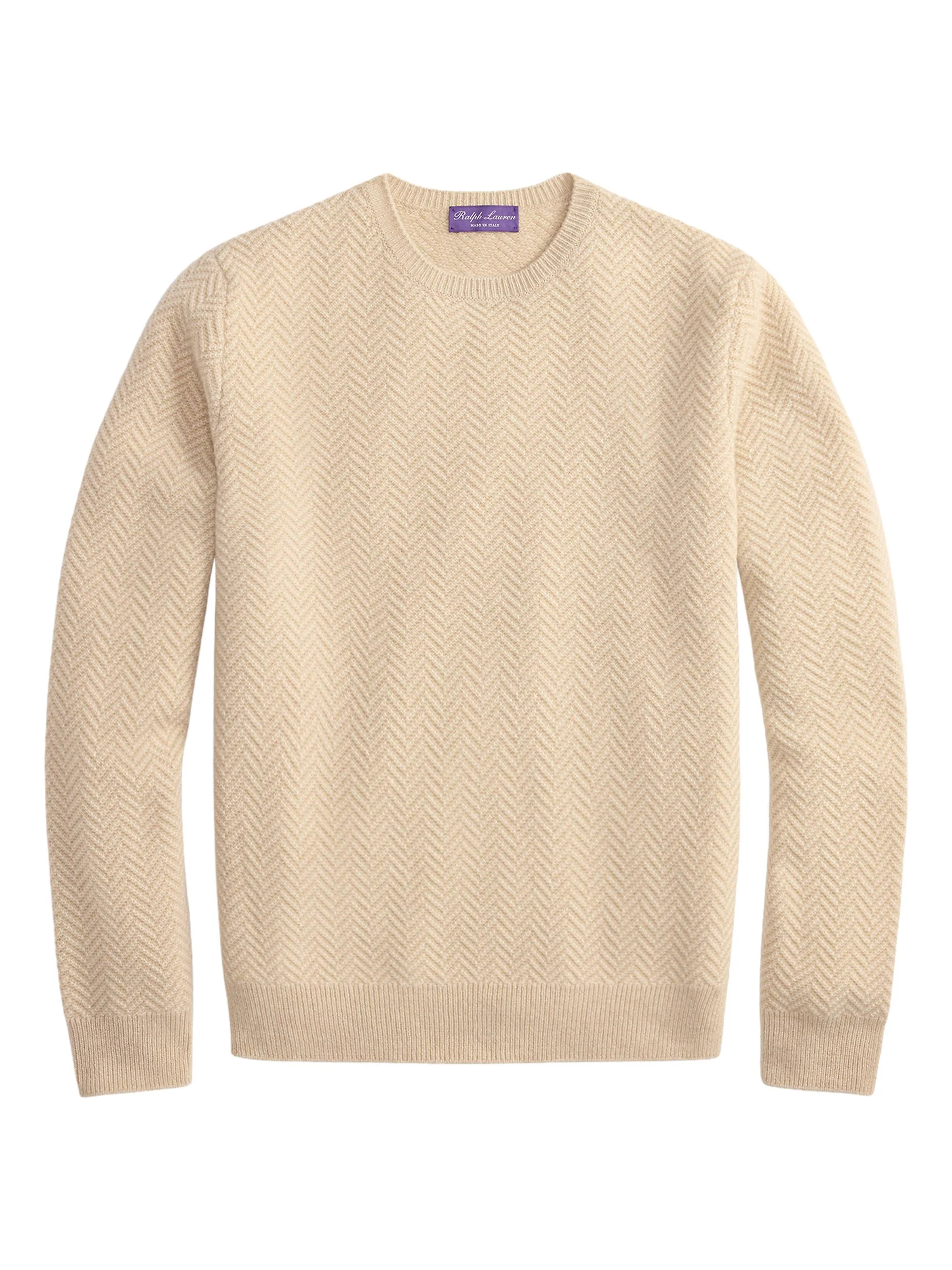 Men's Textured Herringbone Cashmere Sweater - Champagne Melange - 1