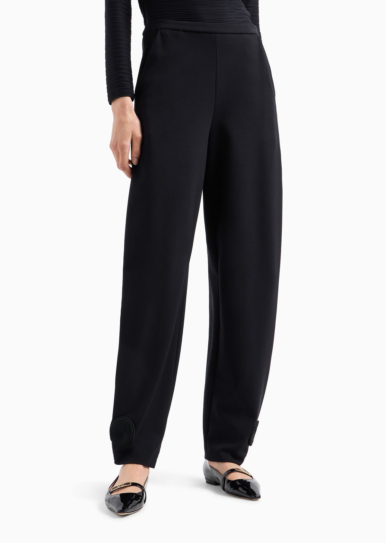 Stretch Milano-stitch fabric trousers with pleat at the hem - 2
