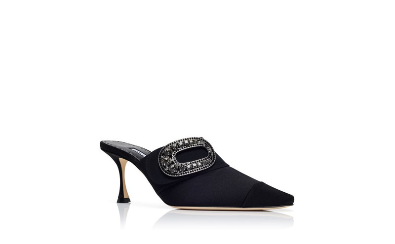 Black Satin Jewel Embellished Buckle Mules 3