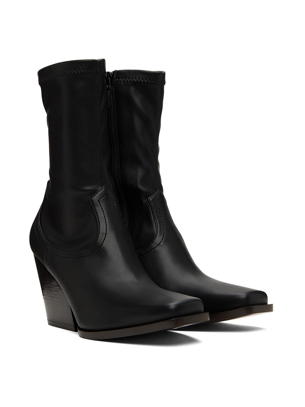 Black Faux-Leather Cowboy Boots - 4