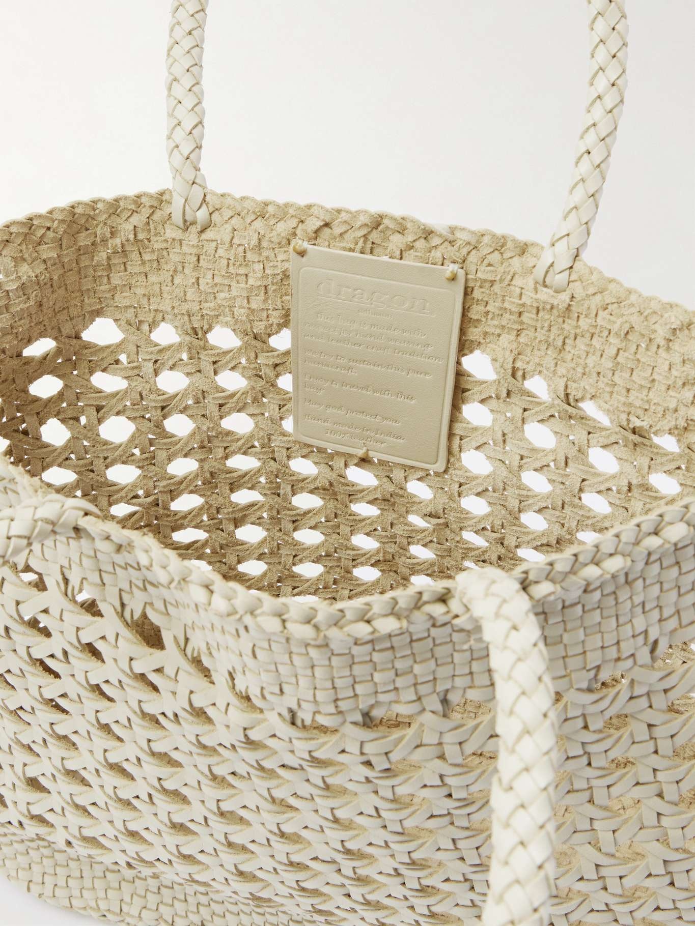 Eclipse woven leather tote Cream - 5