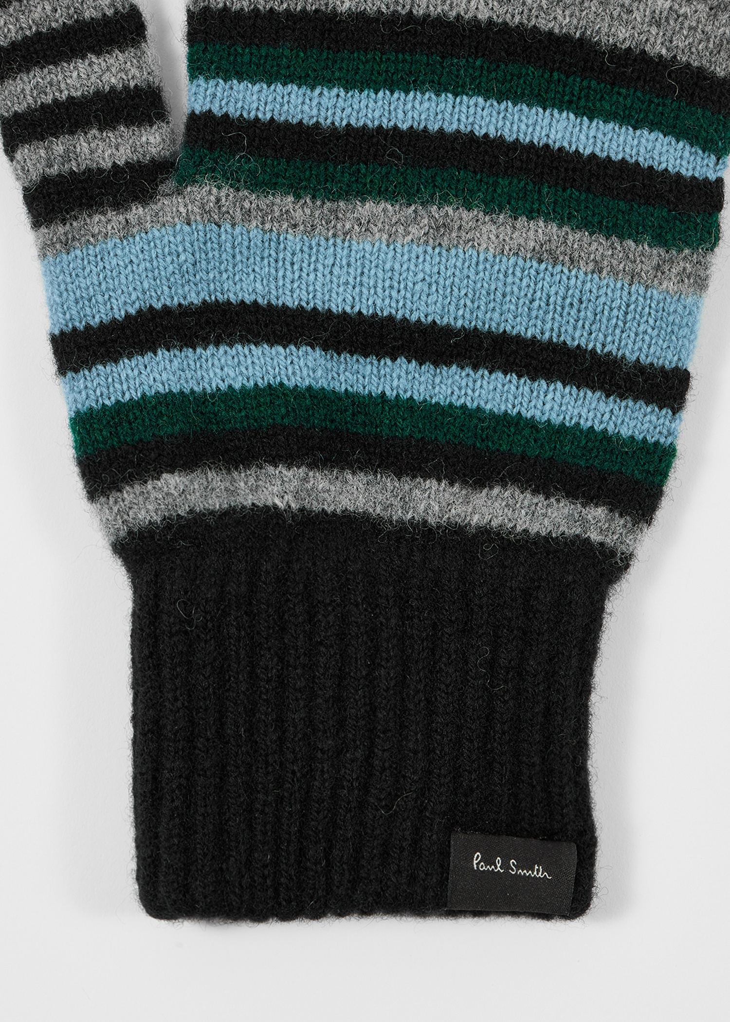Black Wool Striped Gloves - 3
