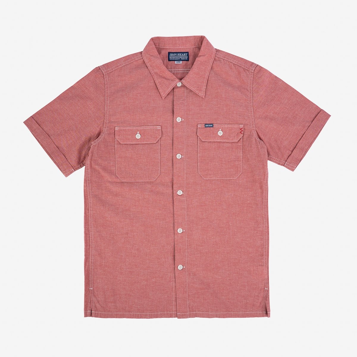 IHSH-388-RED 4oz Selvedge Short Sleeved Summer Shirt - Red - 1