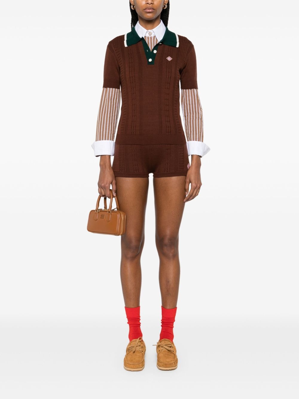 cable-knit polo top - 2