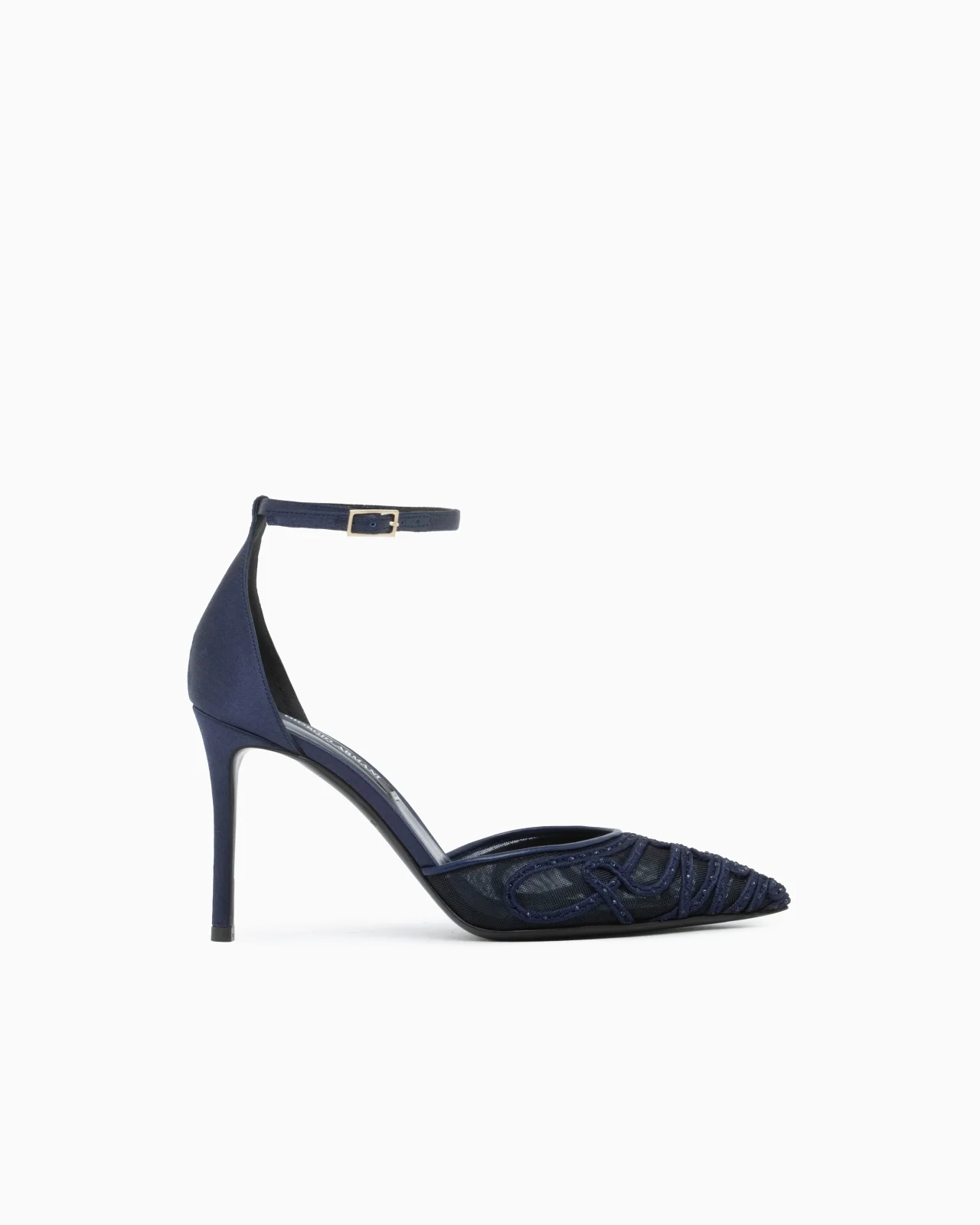 DECOLLETE SHOE WITH MESH SATIN AND RHINESTONES - 1