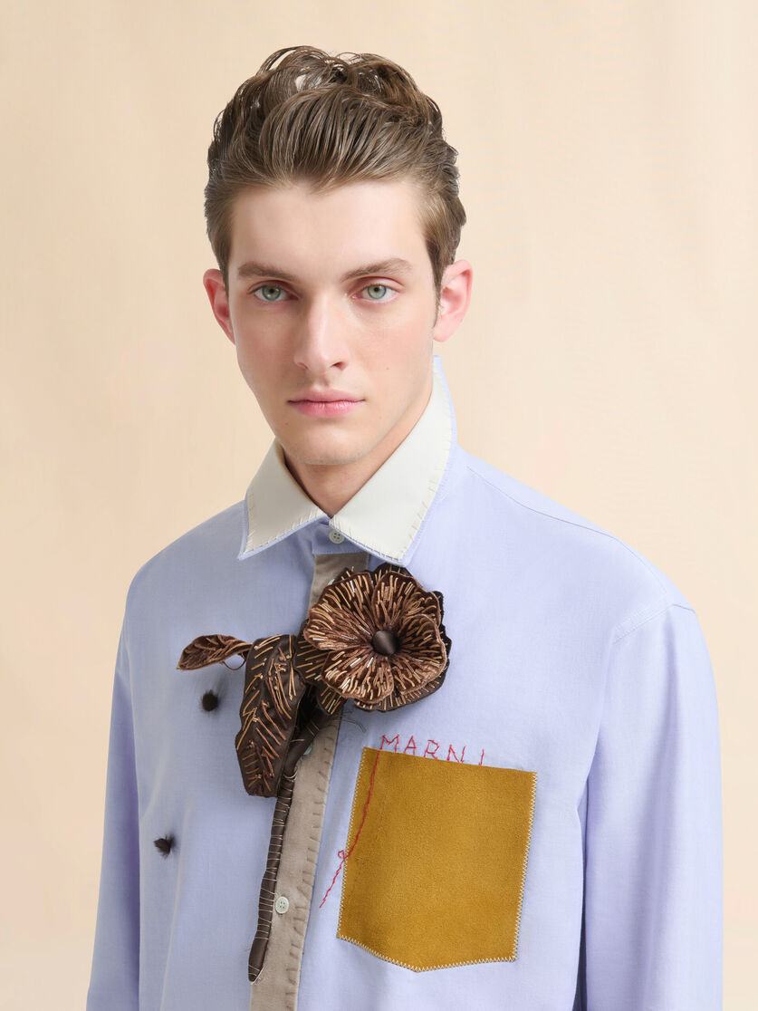 BLUE COTTON SHIRT WITH MARNI MENDING EMBROIDERY - 4