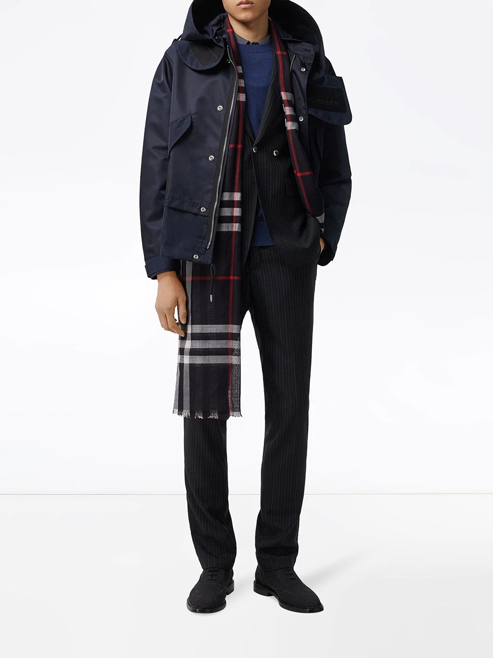 Lightweight Check Wool Silk Scarf - 3