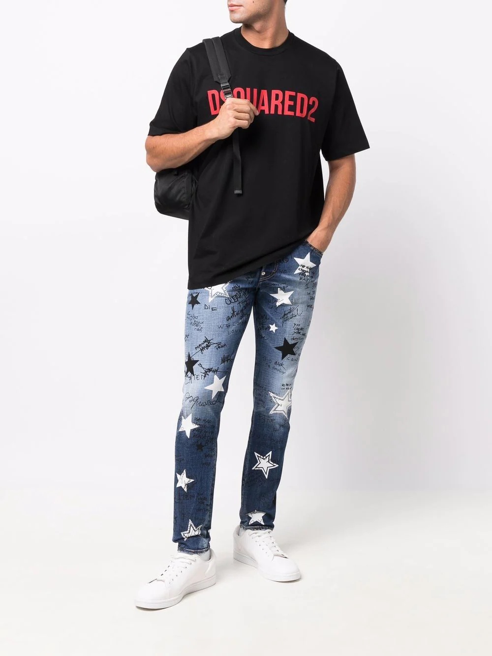 slogan-print slim-fit jeans - 2