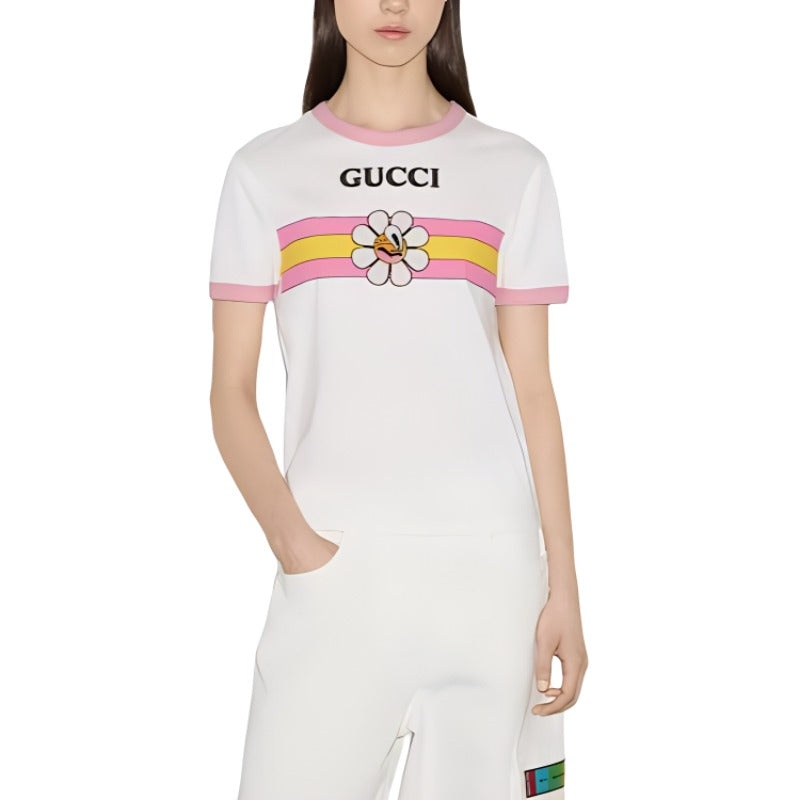 (WMNS) Gucci Cotton Jersey Printed T-Shirt 'Off White' 723566-XJGHL-9088 - 4