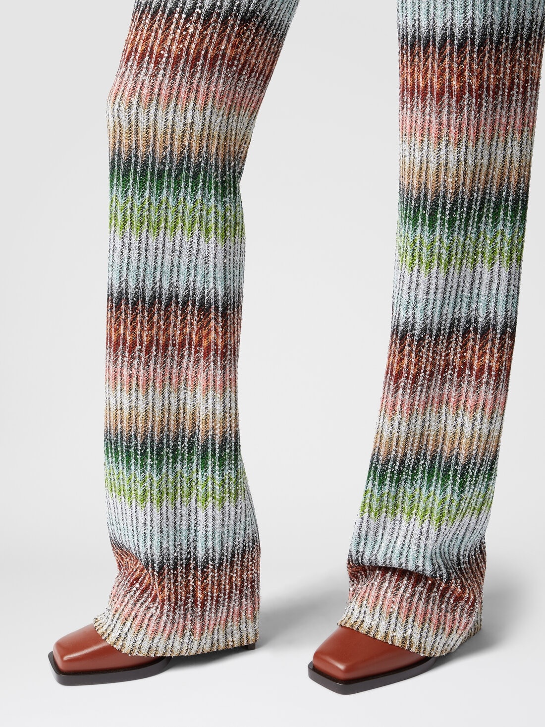 Flared trousers in gradient zig zag knit with sequins - 5