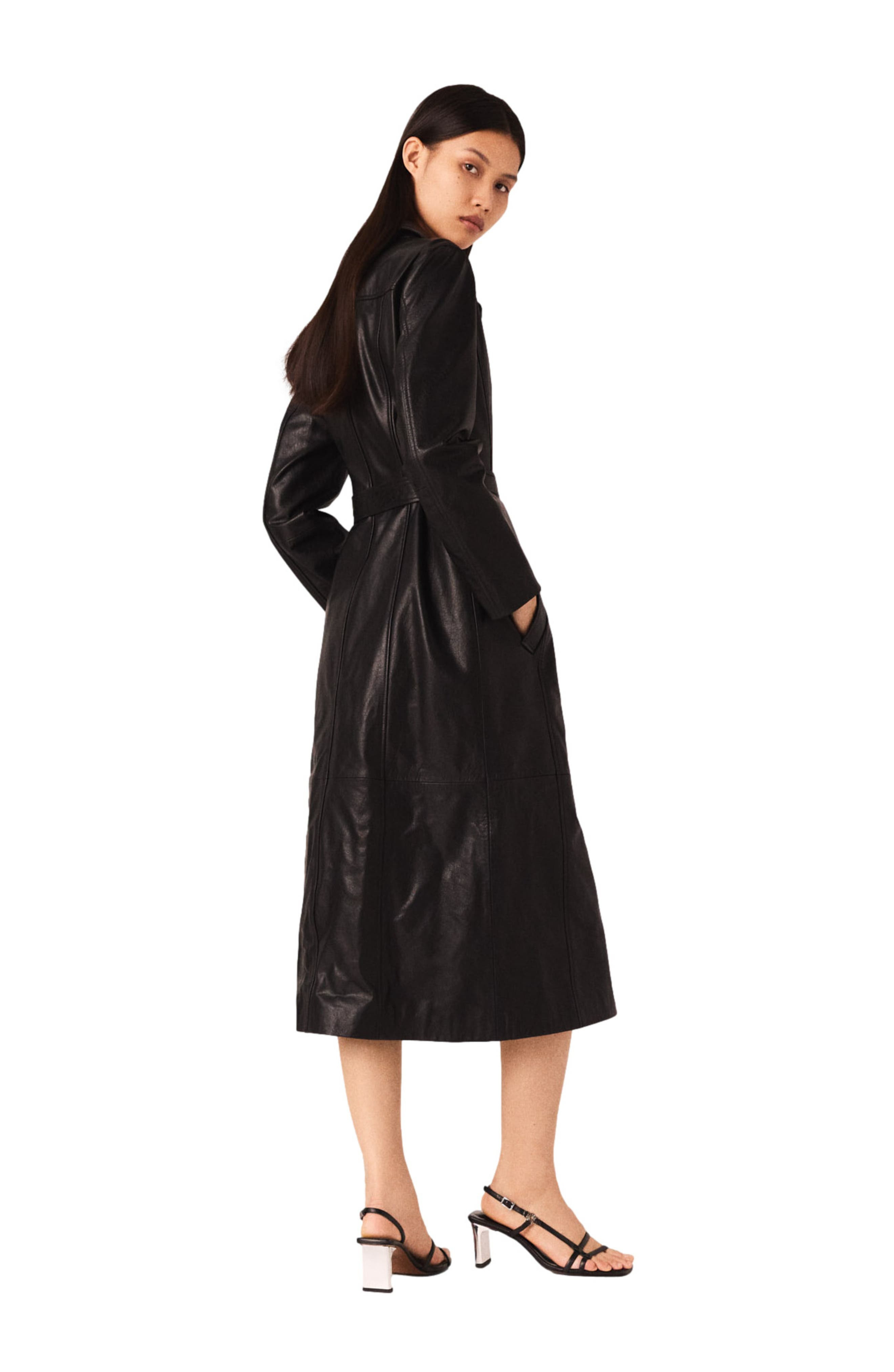 maje Long leather trench coat in Black at Nordstrom - 2