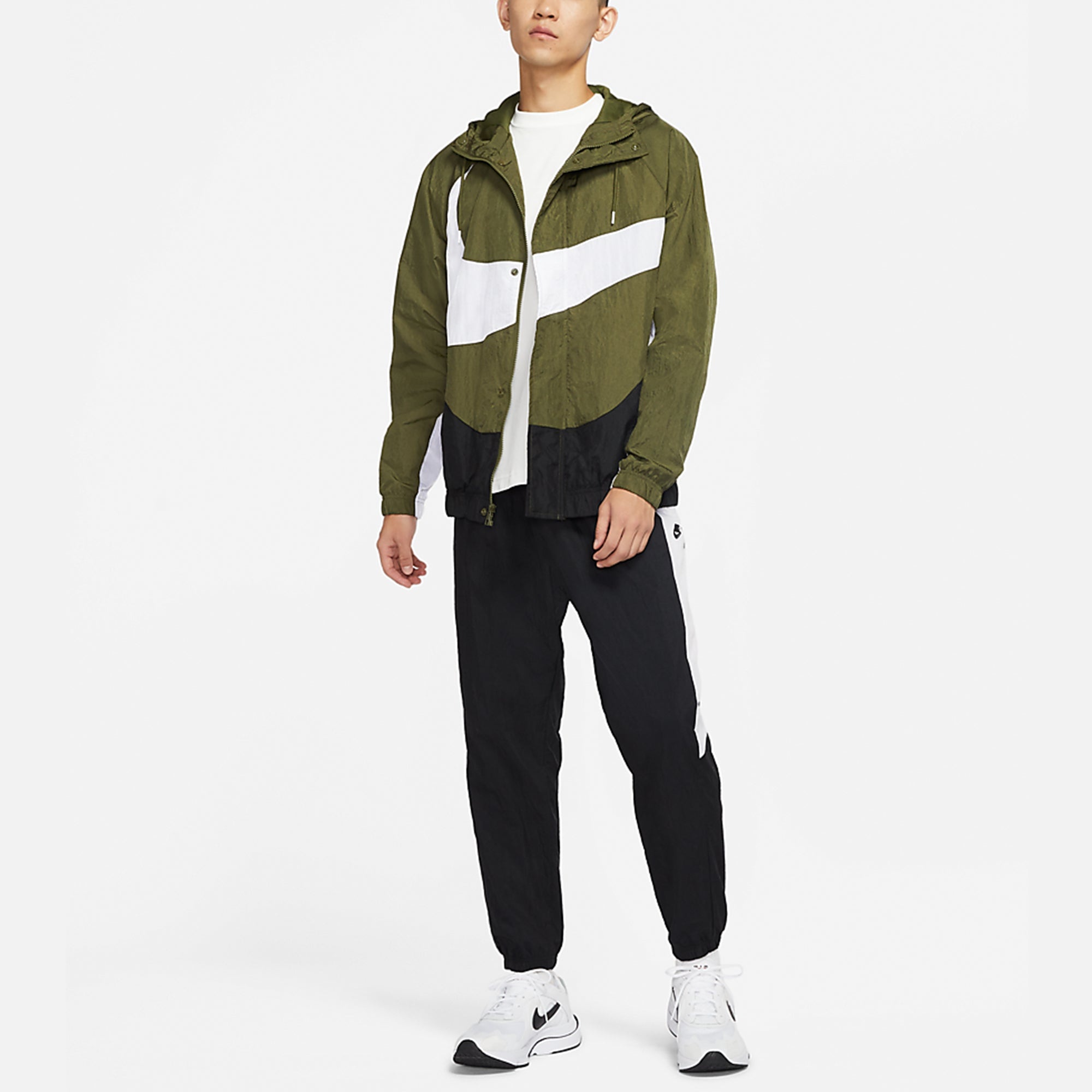 Men's Nike Sportswear Swoosh Large Logo Printing Hooded Woven Jacket Autumn Olive Green DD5968-326 - 3