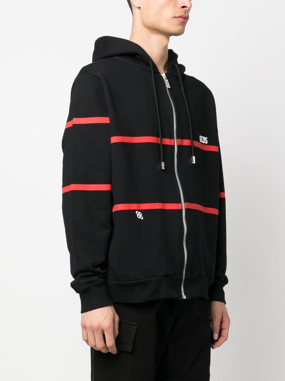 stripe-print zip-up hoodie - 3