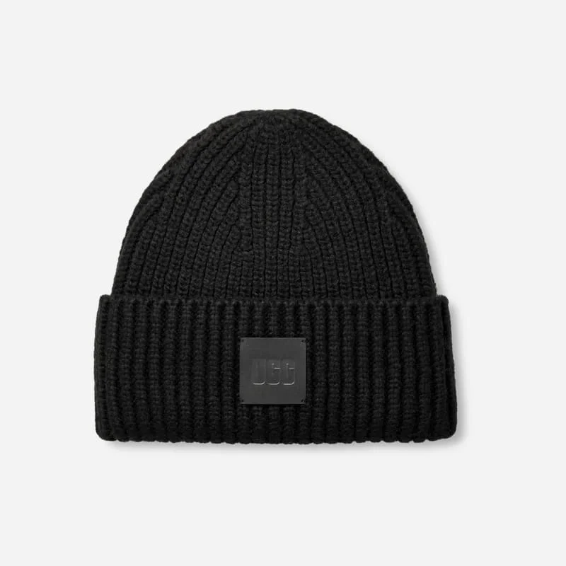 ® Men's Chunky Rib Beanie Polyester Blend in Black - 1