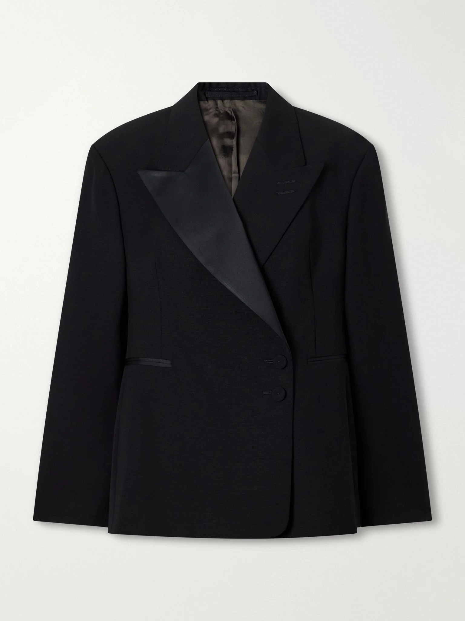 Gallery satin-trimmed wool-twill jacket Black - 1