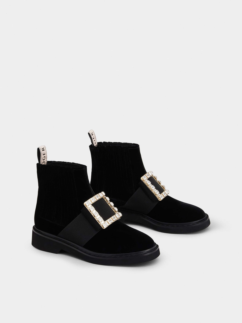 Viv' Rangers Strass Buckle Chelsea Booties in Velvet 2