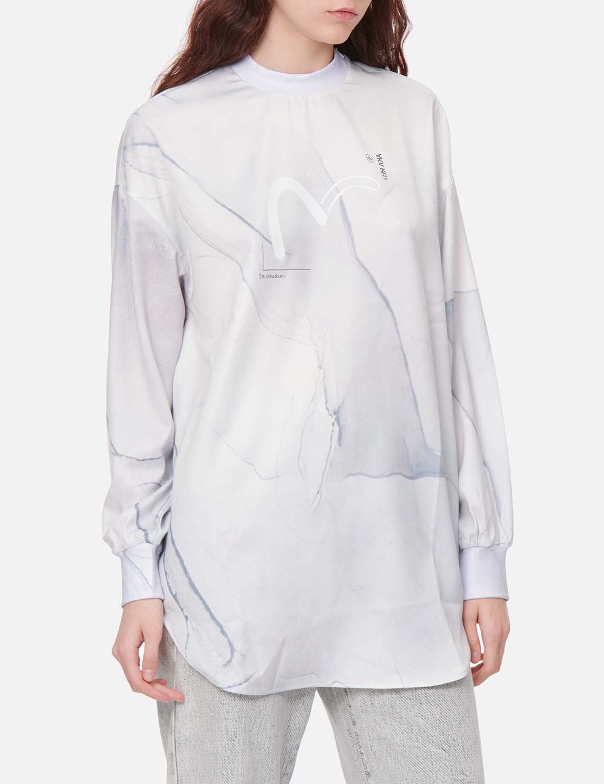 Mock Neck Marble-pattern Print Dress - 3