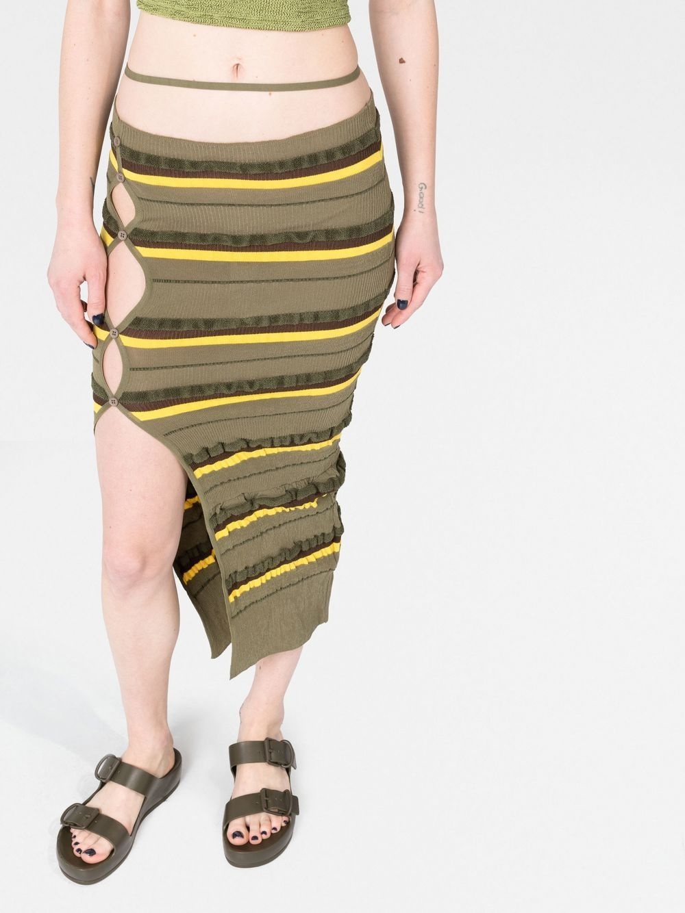 ribbed-knit striped midi skirt - 5