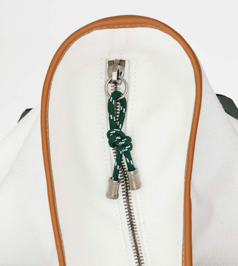SHOPPING BAG IN CANVAS AND LEATHER LARGE - WHITE, GREEN, BROWN 5