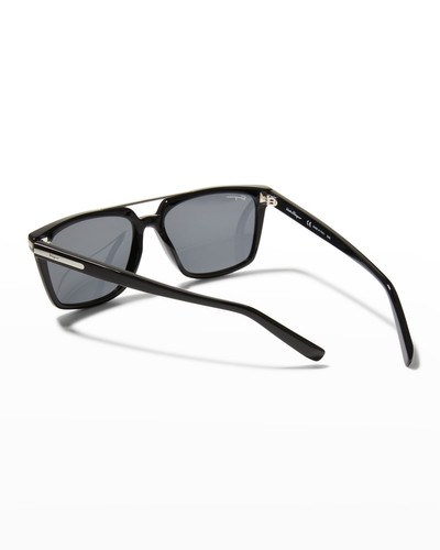 FERRAGAMO Men's Classic Logo Double-Bridge Square Sunglasses outlook
