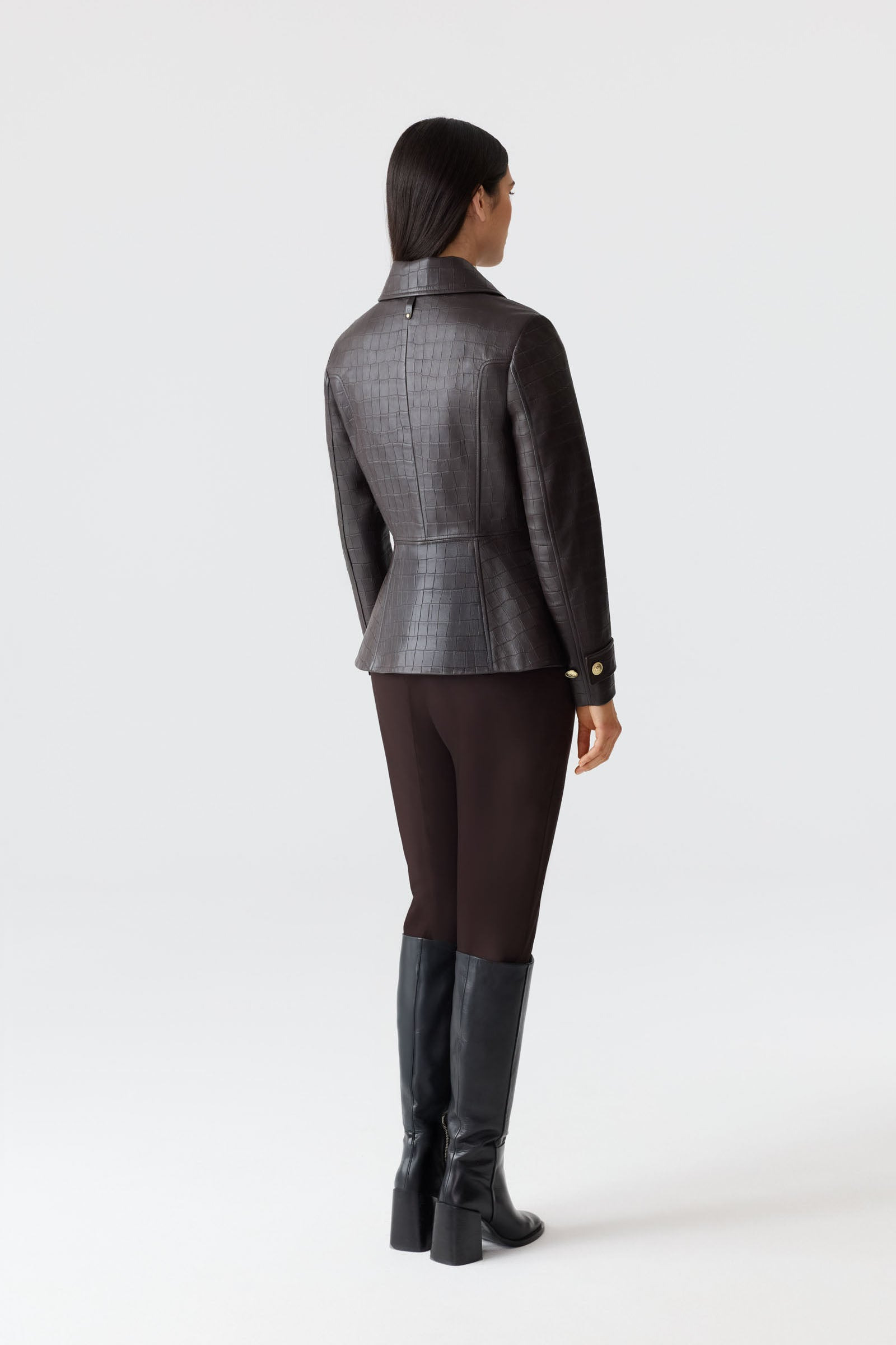BARBARA-NV Croc Embossed Leather Jacket - 4