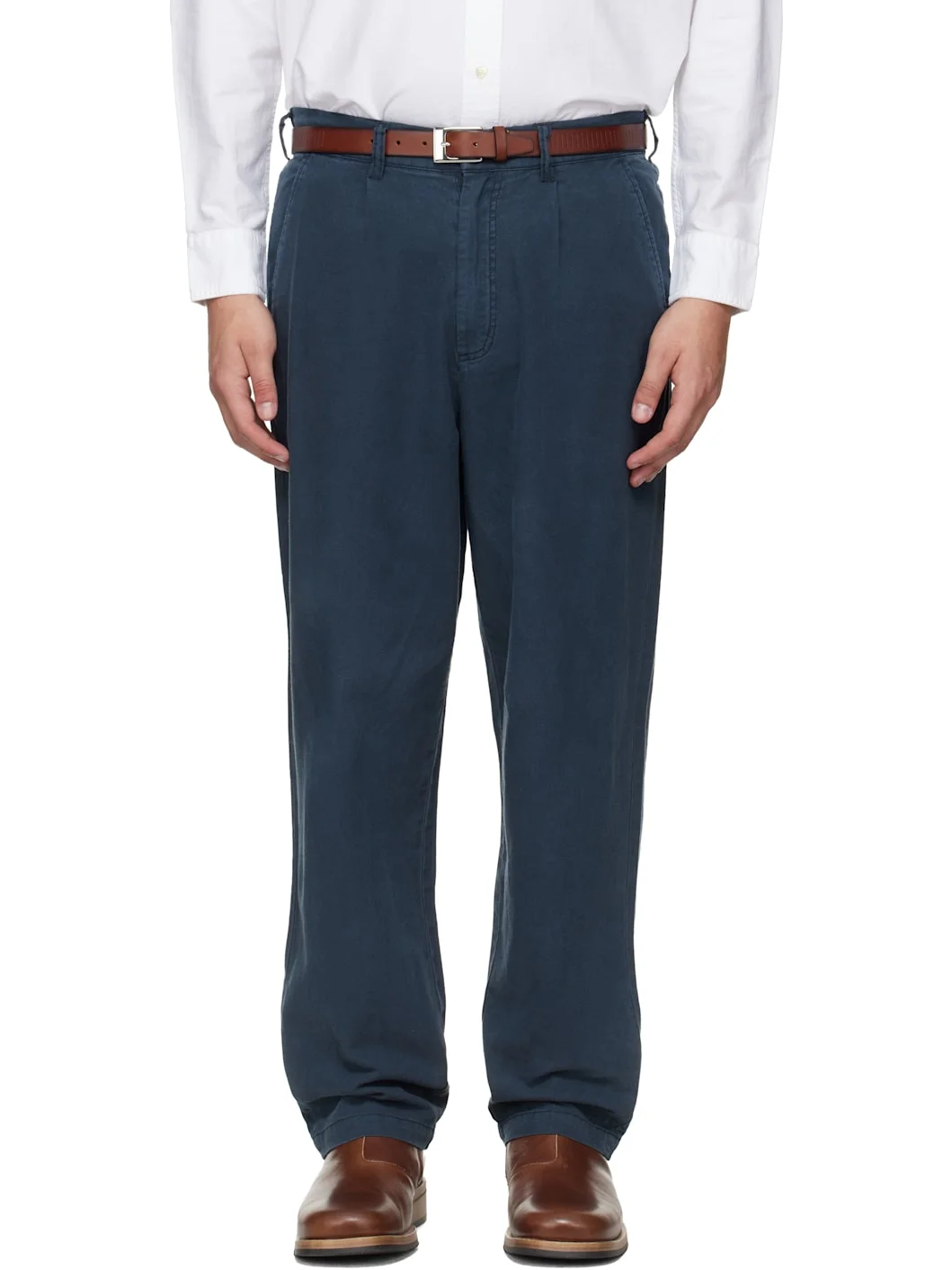 Navy Cotton Linen Relaxed Trousers - 1