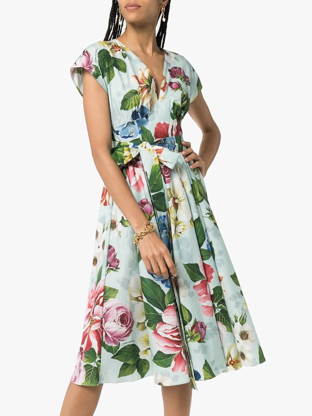 belted floral-print dress - 3