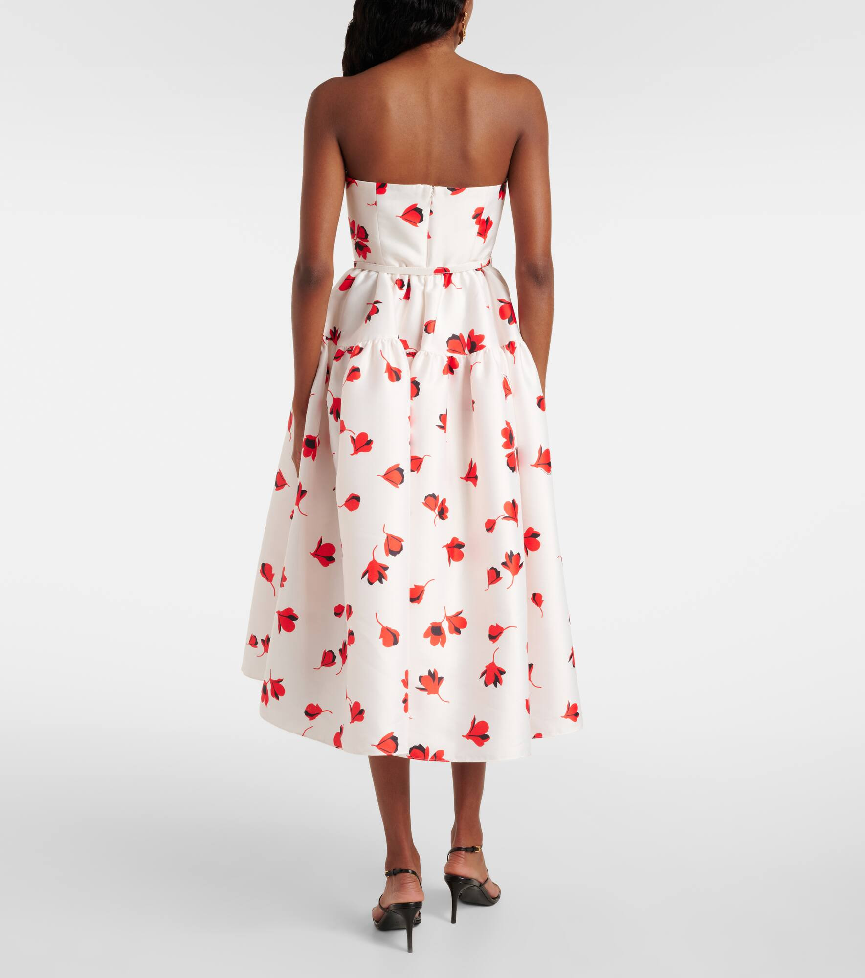 Floral ruched taffeta midi dress - 3