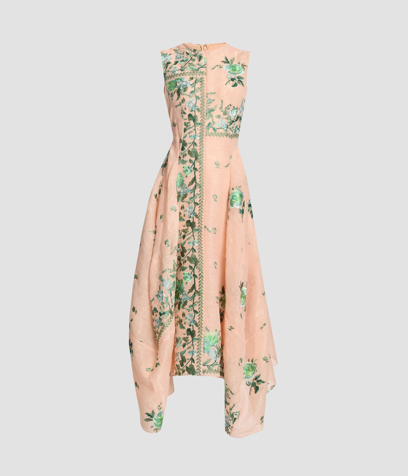 EMBROIDERED ORGANZA DRAPED MIDI DRESS 1