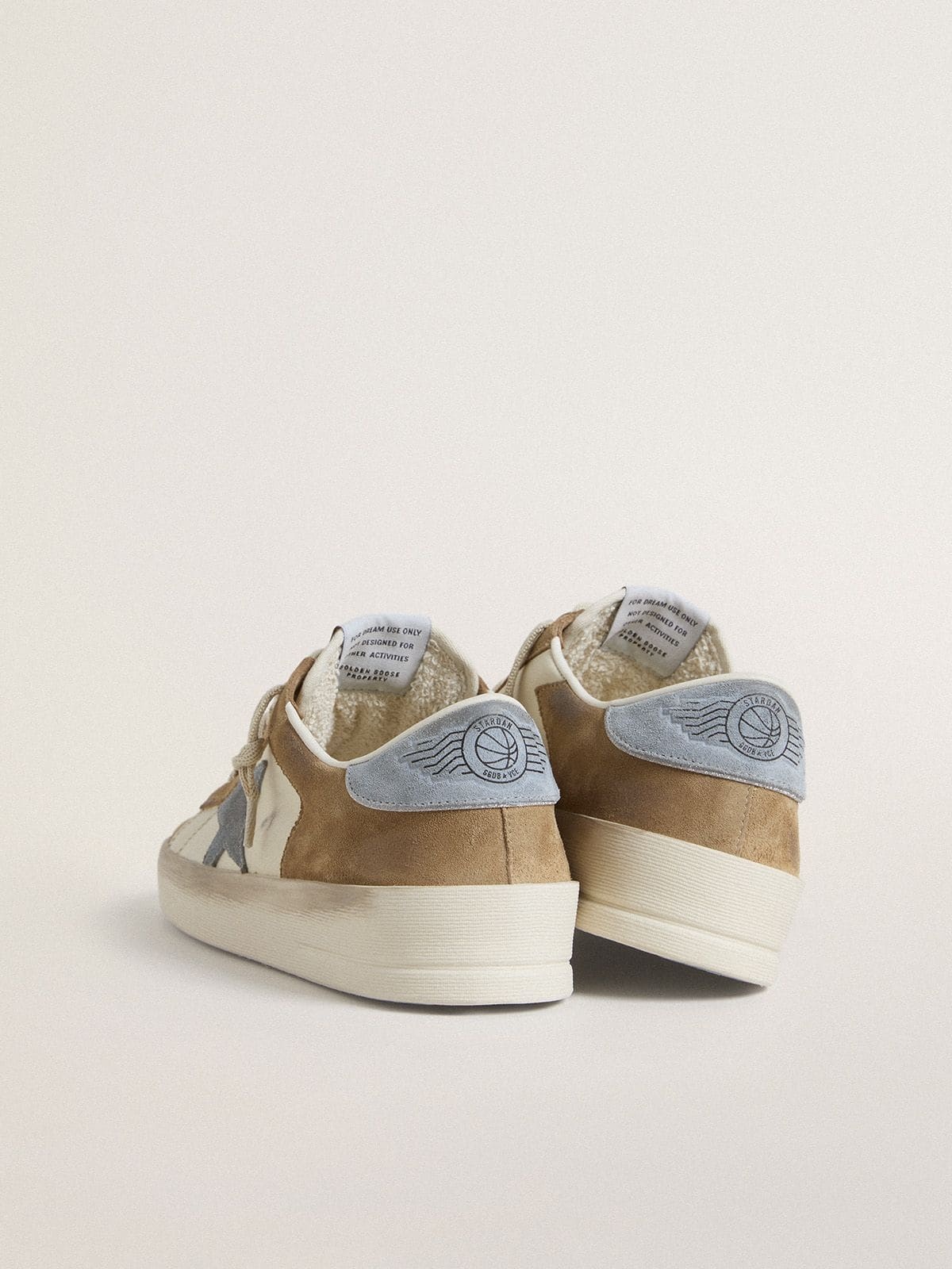 Stardan LTD in white leather and tobacco suede with light blue suede star and heel tab - 4