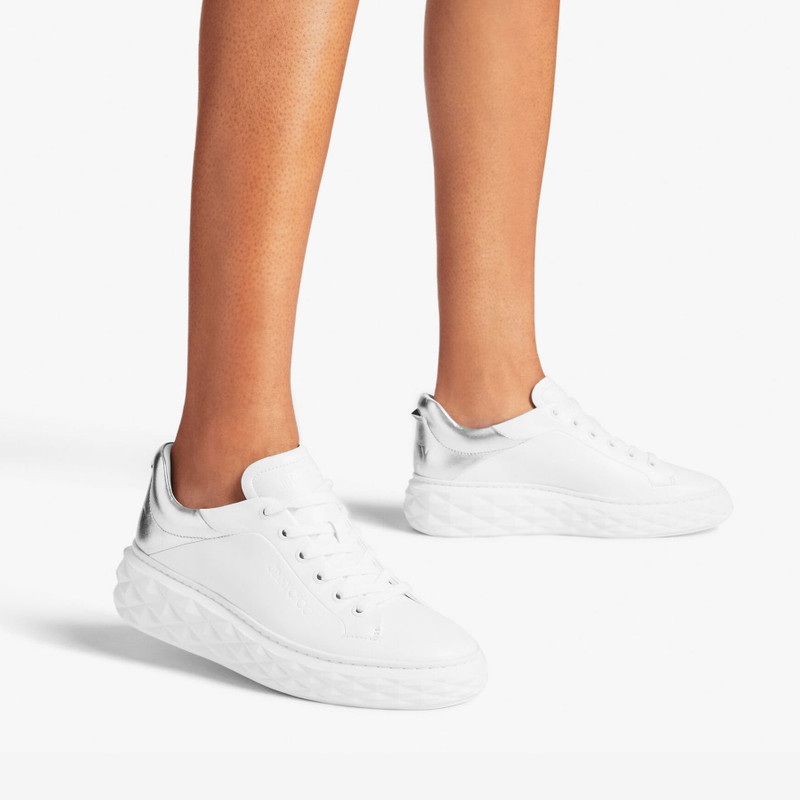 JIMMY CHOO Diamond Maxi/f Ii
White and Silver Leather Trainers with Platform Sole outlook