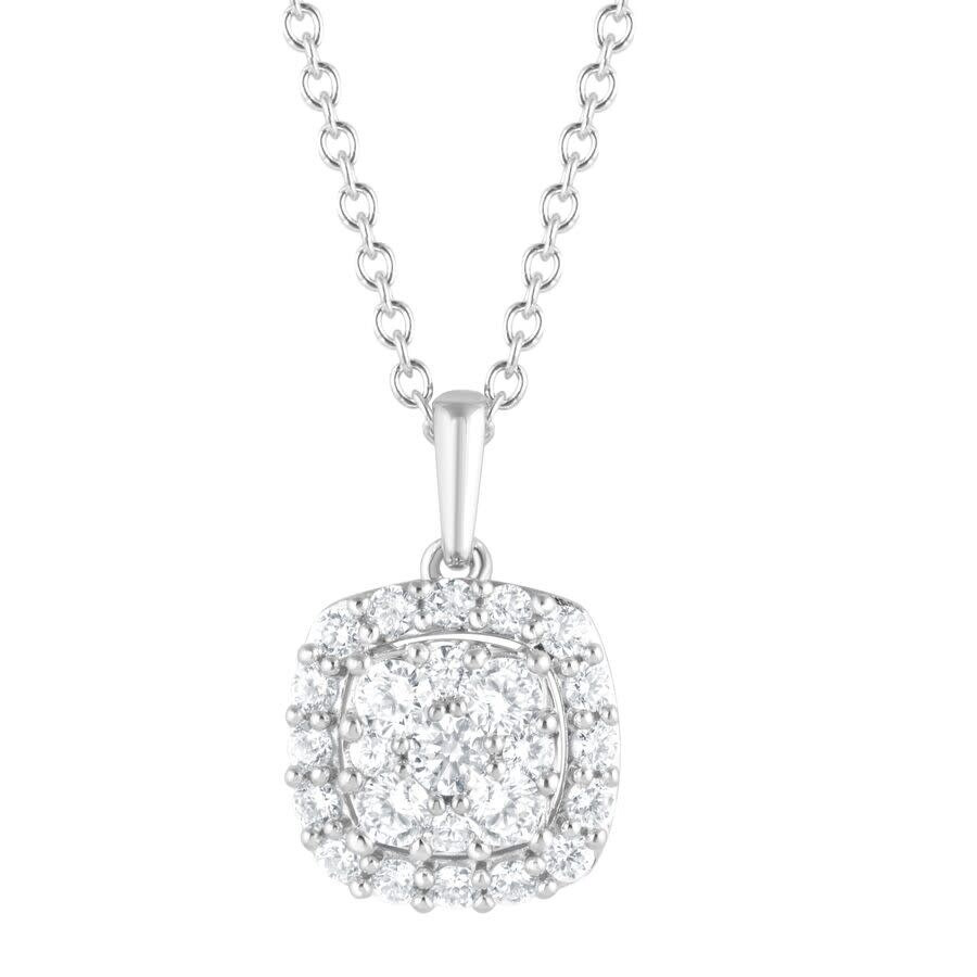 Brilliant Diamond - Brilliant Diamond 1 Carat Round Lab Grown Halo Diamond Pendant Necklace in Sterling Silver, Cushion  - 1
