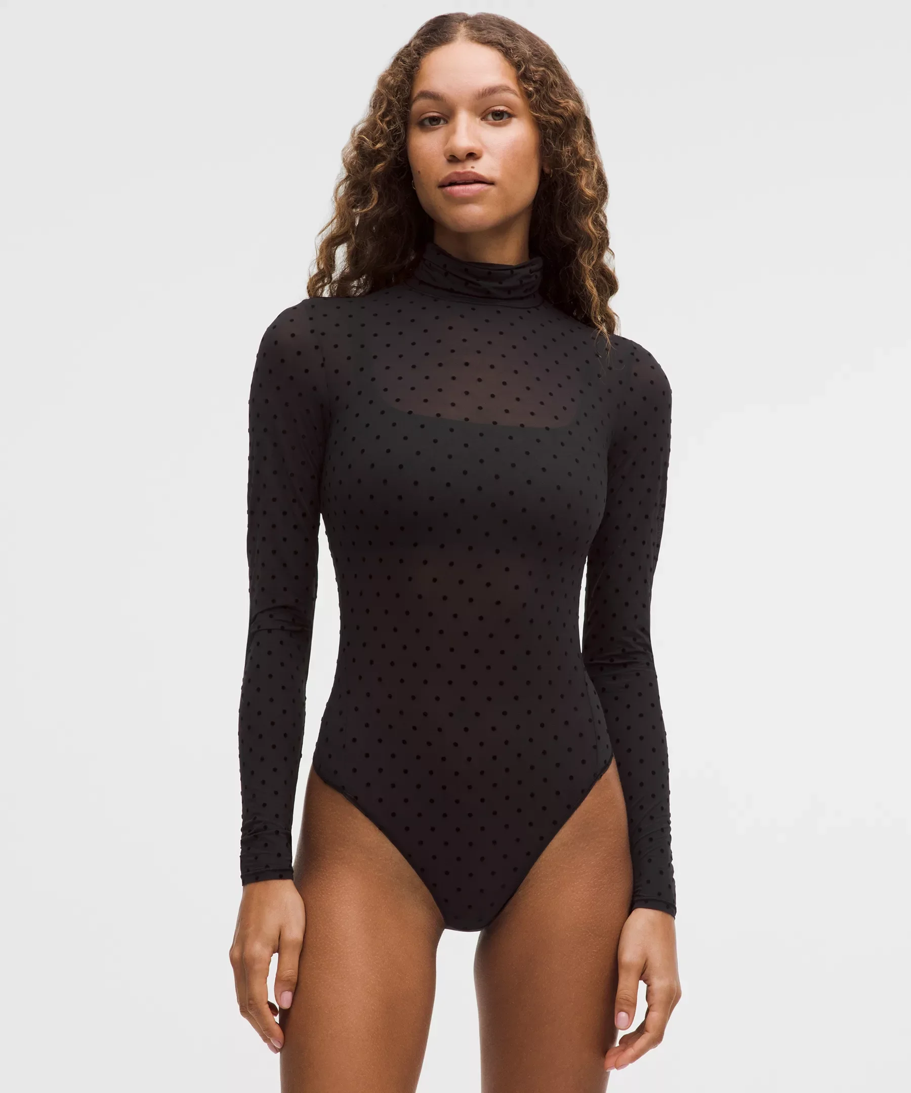 Wundermost Flocked Nulu Mesh Turtleneck Long-Sleeve Bodysuit - 1