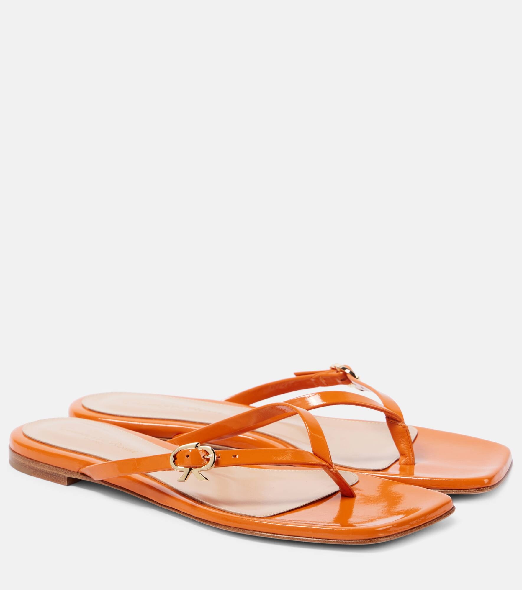 Ribbon patent leather thong sandals - 1