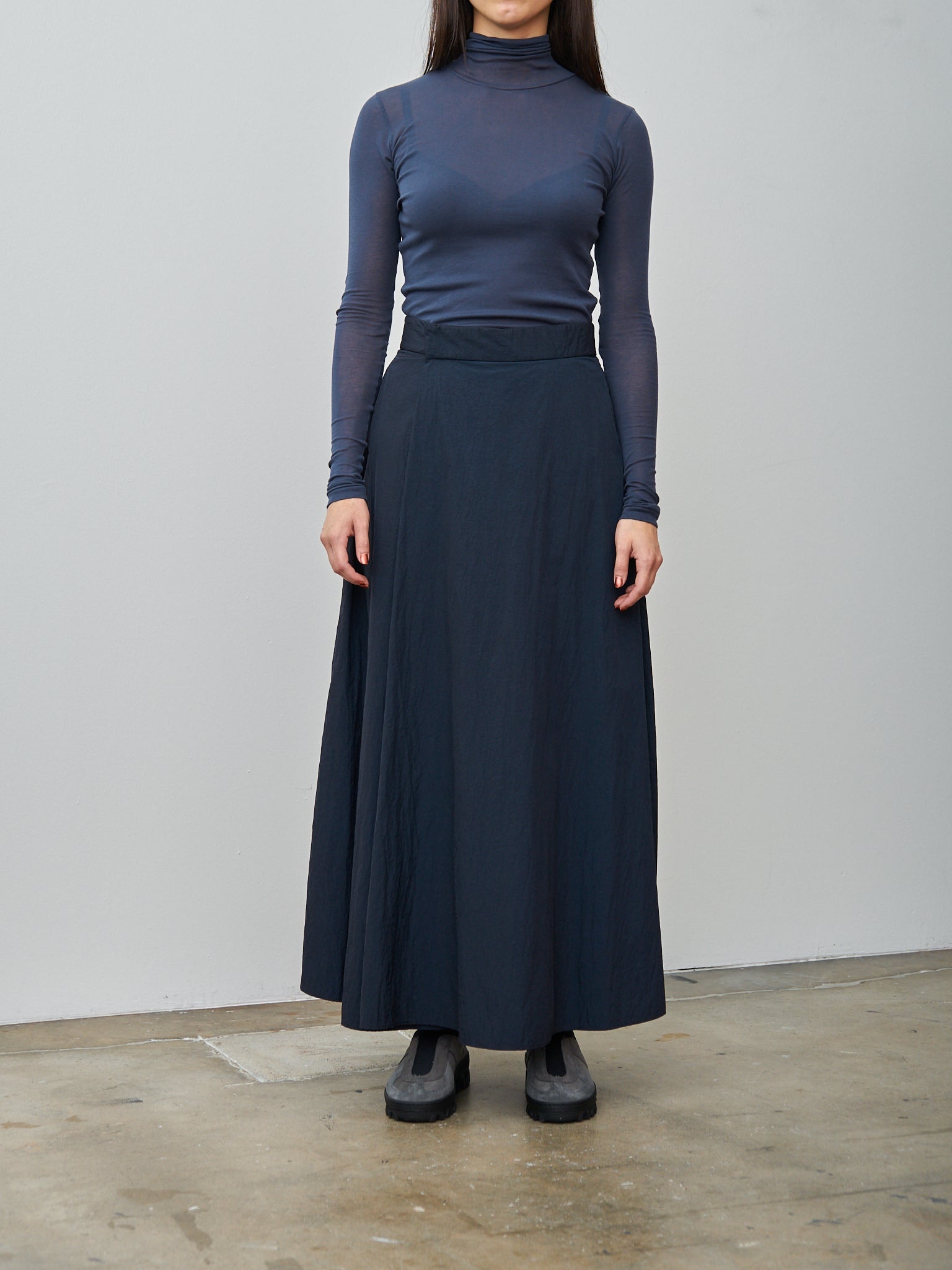 Hand Dyed Nylon Flared Skirt - Navy - 3