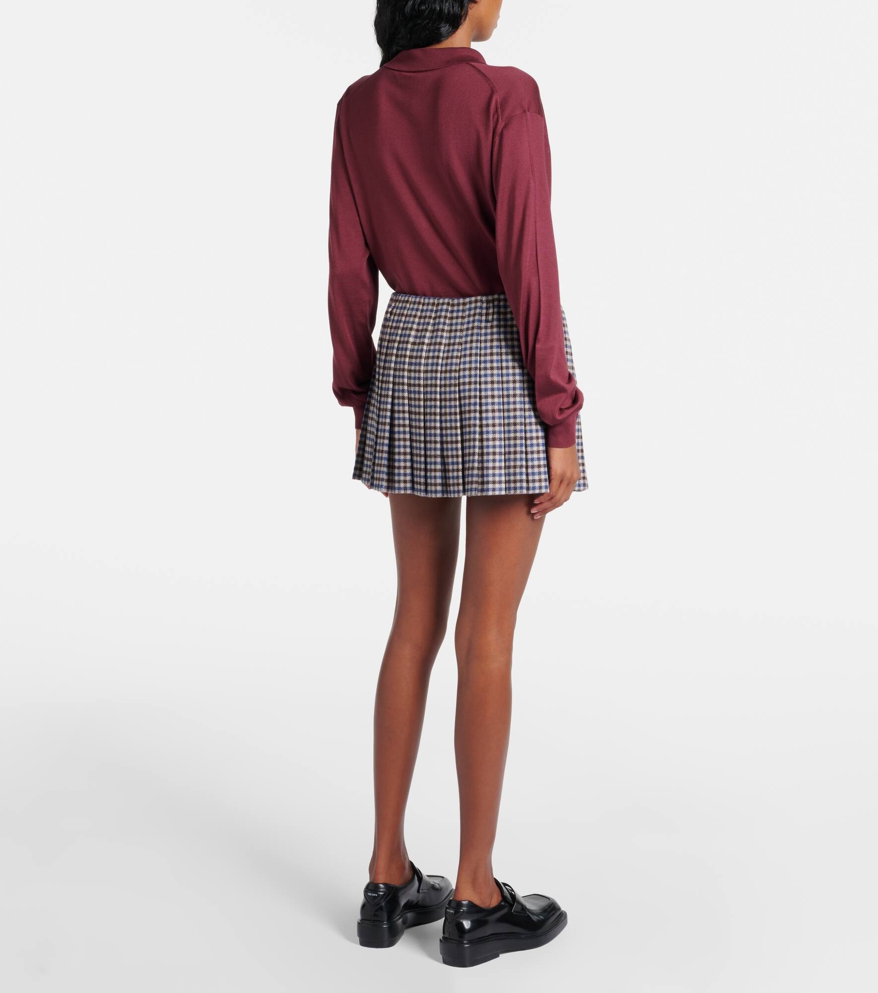 Pleated checked wool twill miniskirt - 3