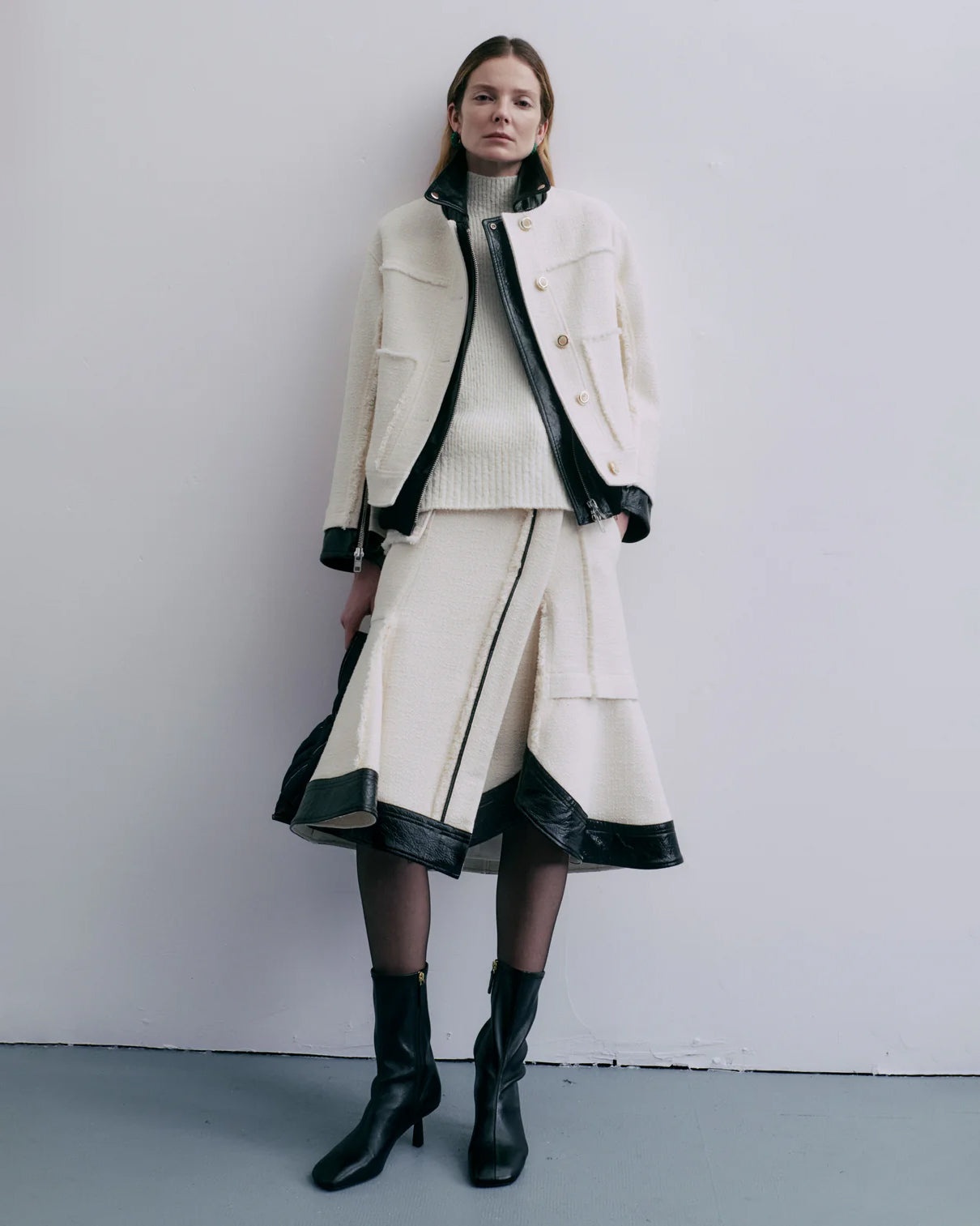 Belted Faux Leather-Trim Tweed Skirt - 6