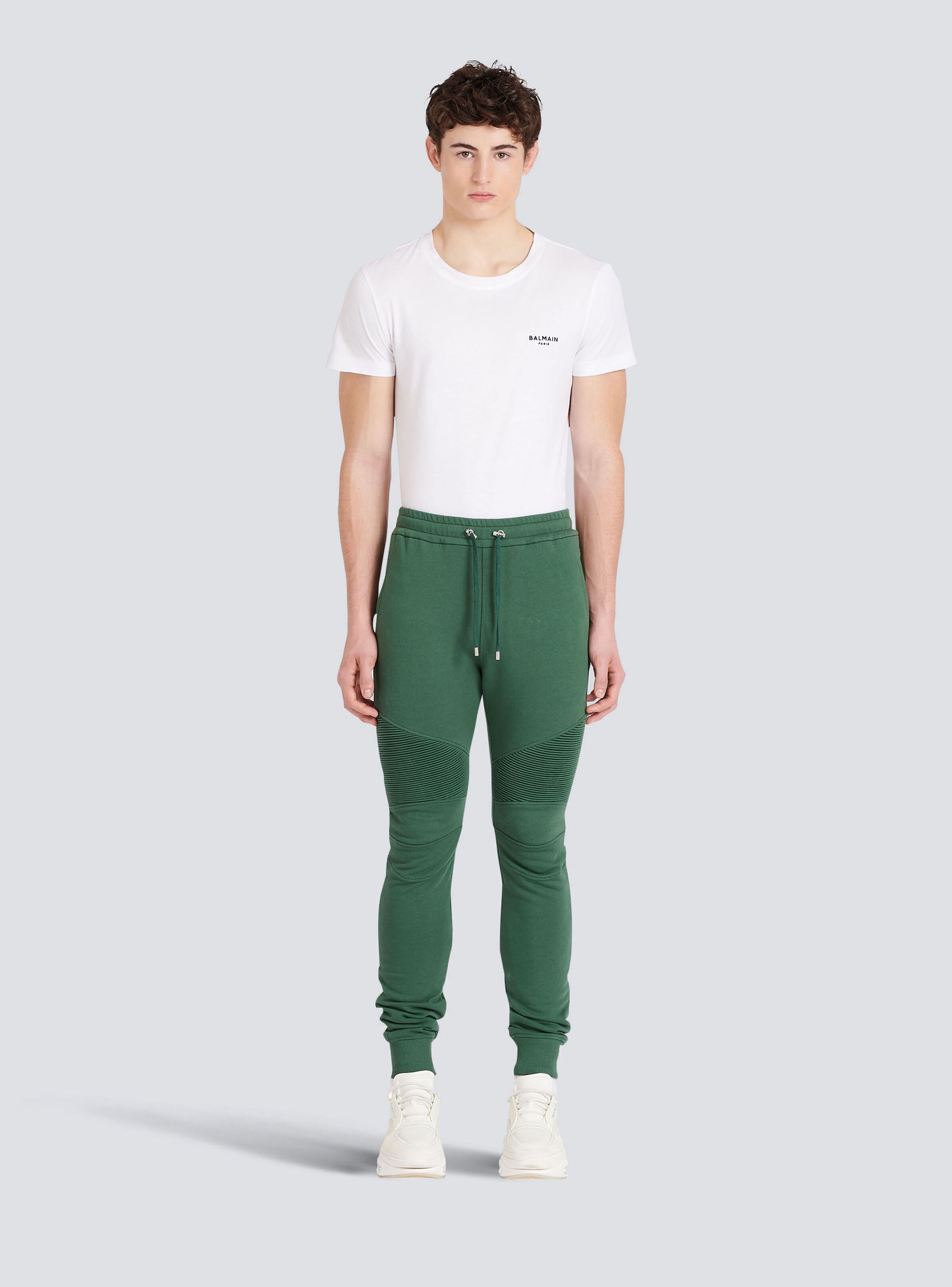 Cotton sweatpants with flocked Balmain Paris logo - 3