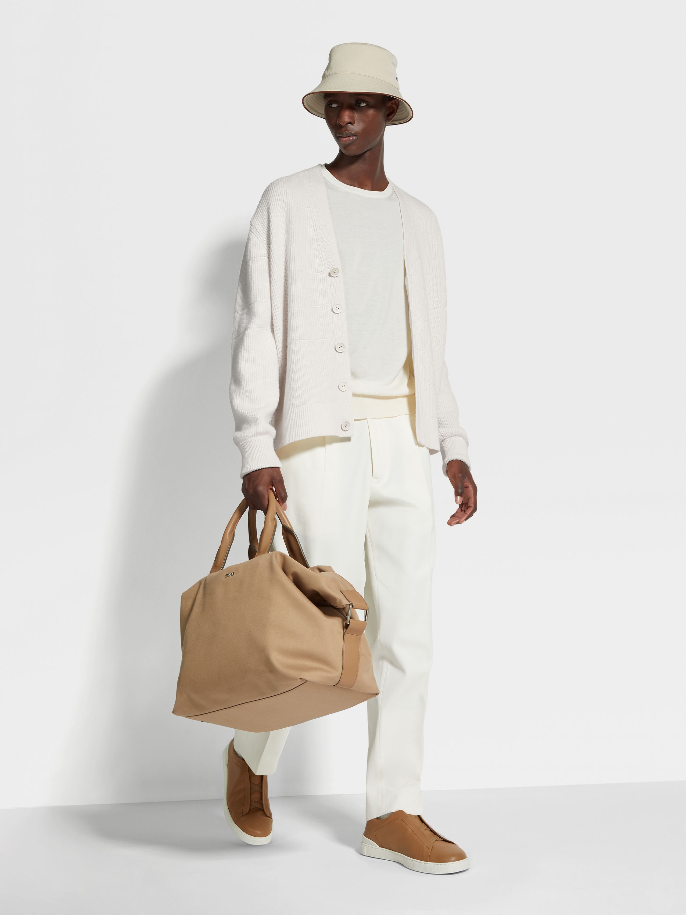 WHITE CASHMERE AND COTTON CARDIGAN - 3