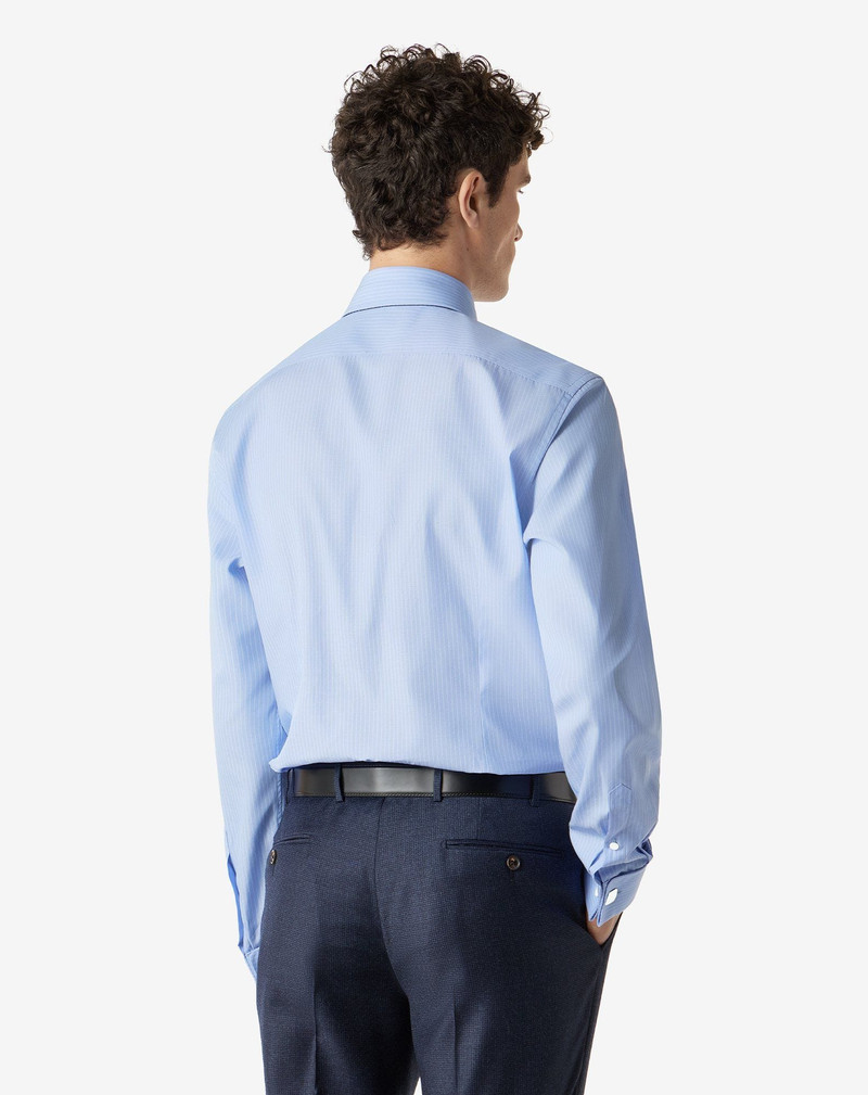 Light Blue cotton poplin shirt with white stripes 3
