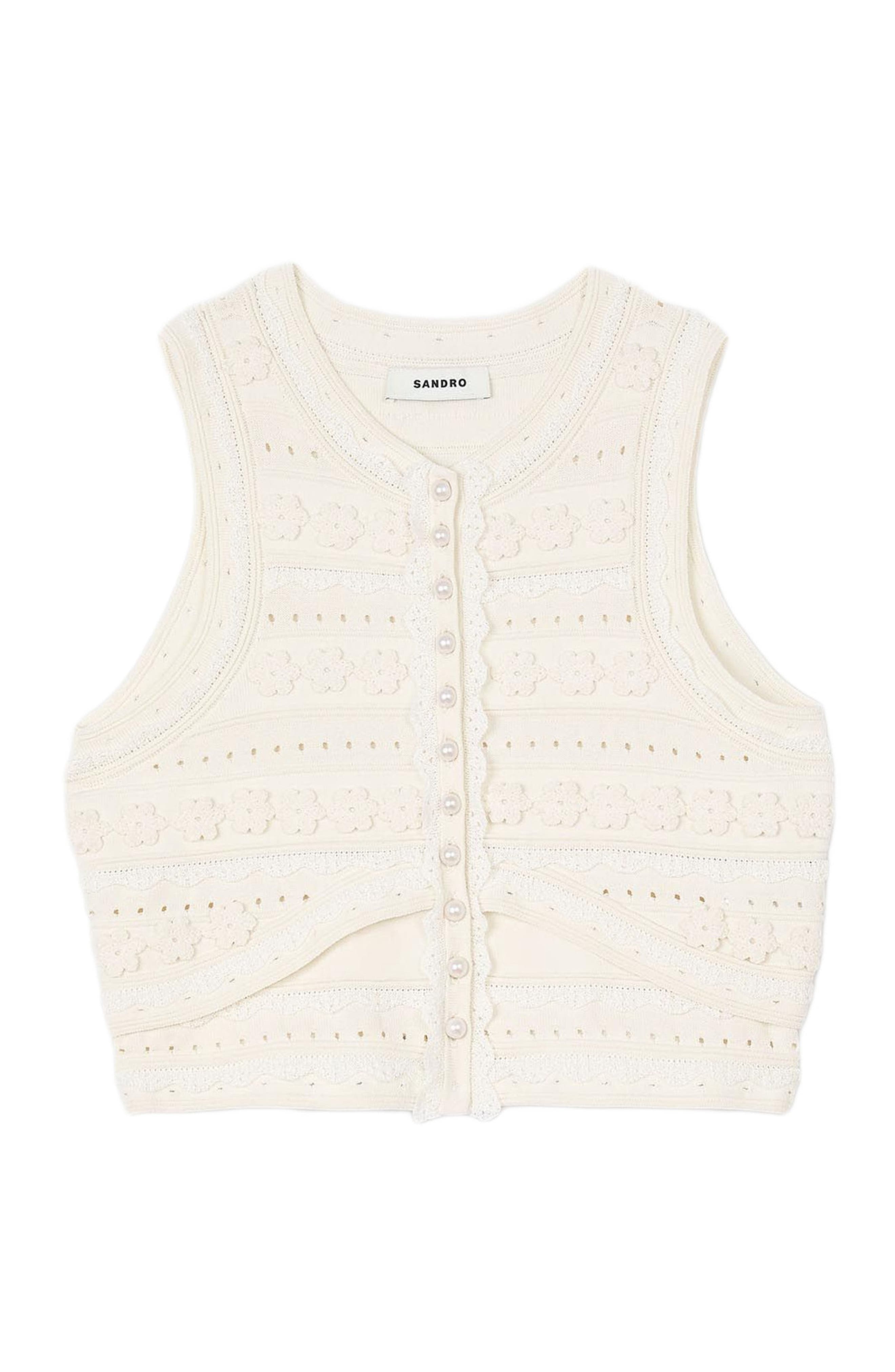 SANDRO Crochet detail sweater in Ecru at Nordstrom - 5