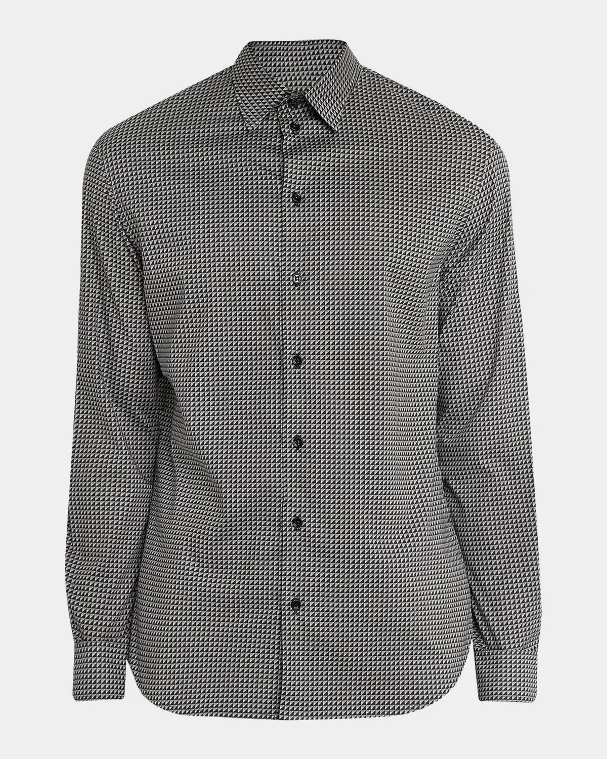 Men's Contrast Geometric Button-Front Shirt - 1