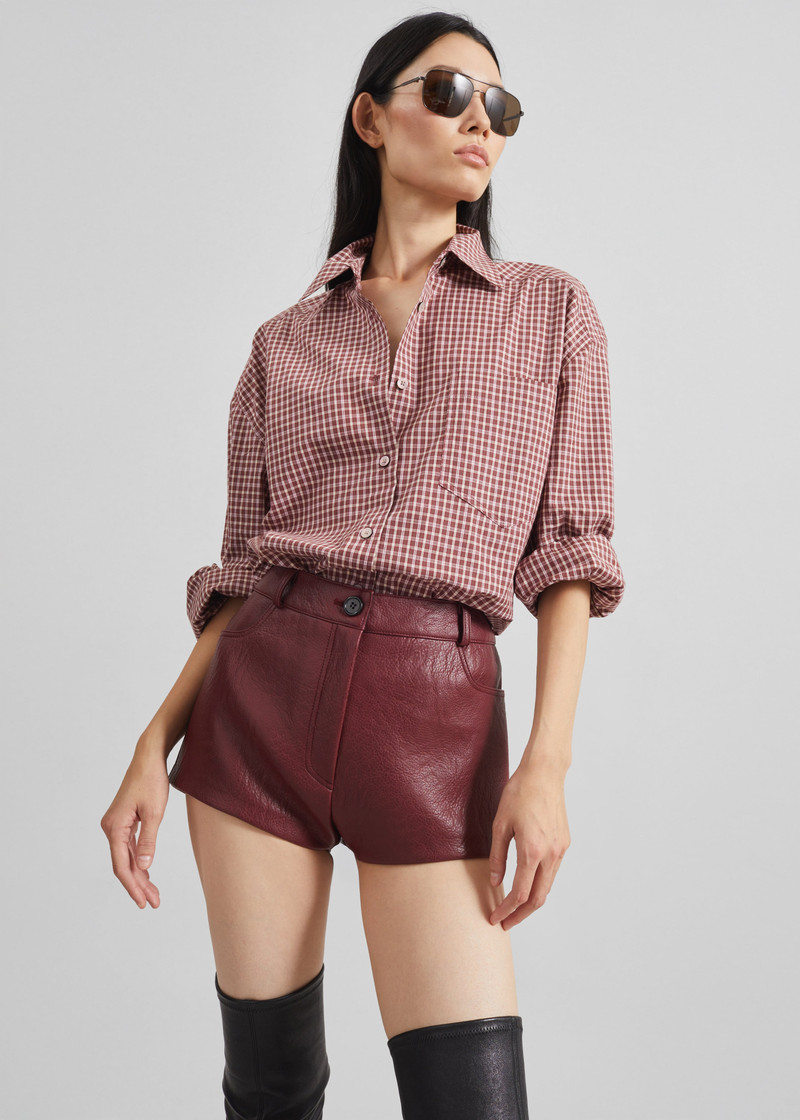 Troye Faux Leather Hot Pants - Burgundy 4