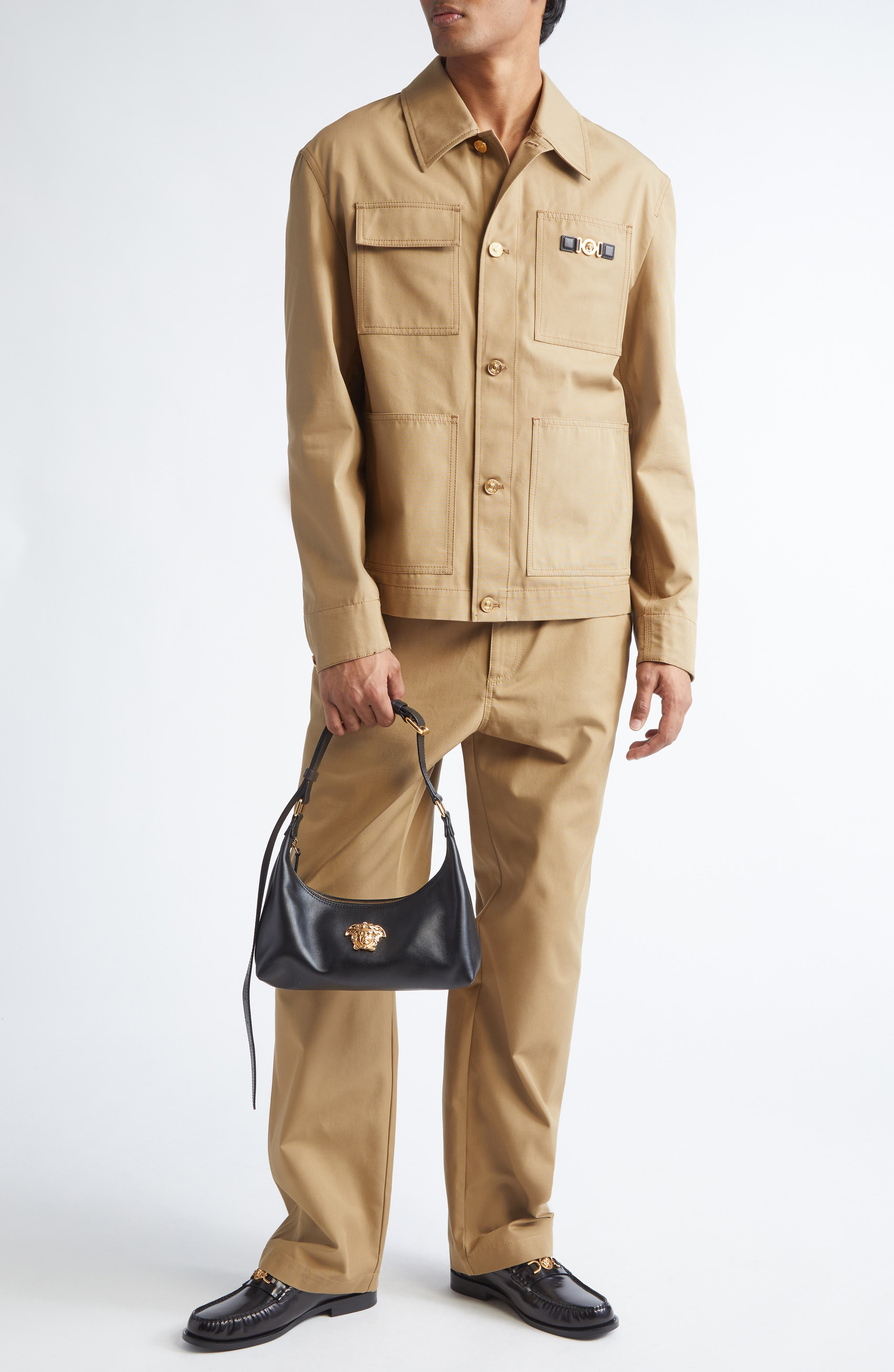 Versace Medusa Cotton Canvas Chore Jacket in Dark Sand at Nordstrom - 2