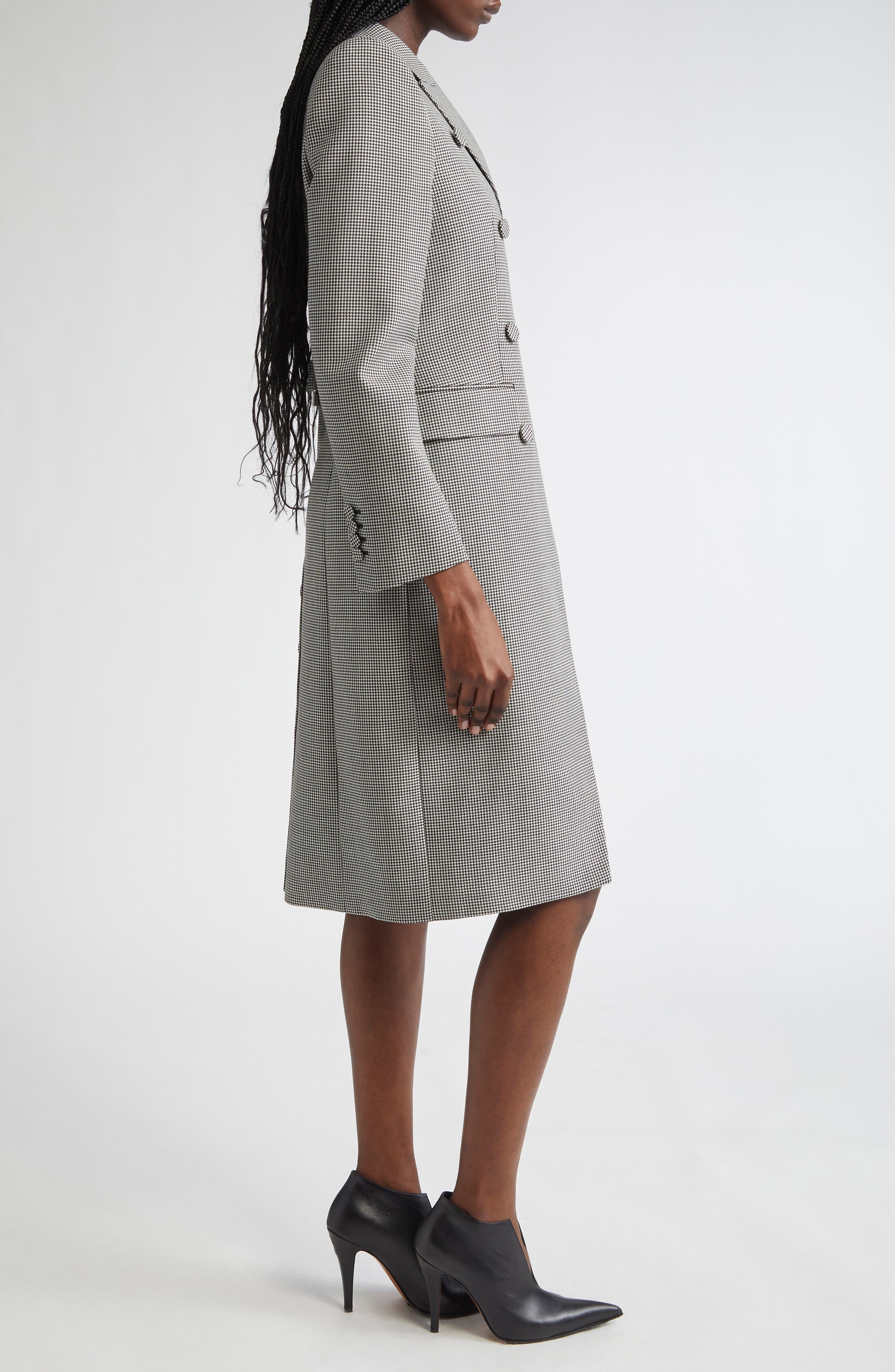 McQueen Houndstooth Check Double Breasted Wool & Mohair Coat in Black/Ivory at Nordstrom - 3