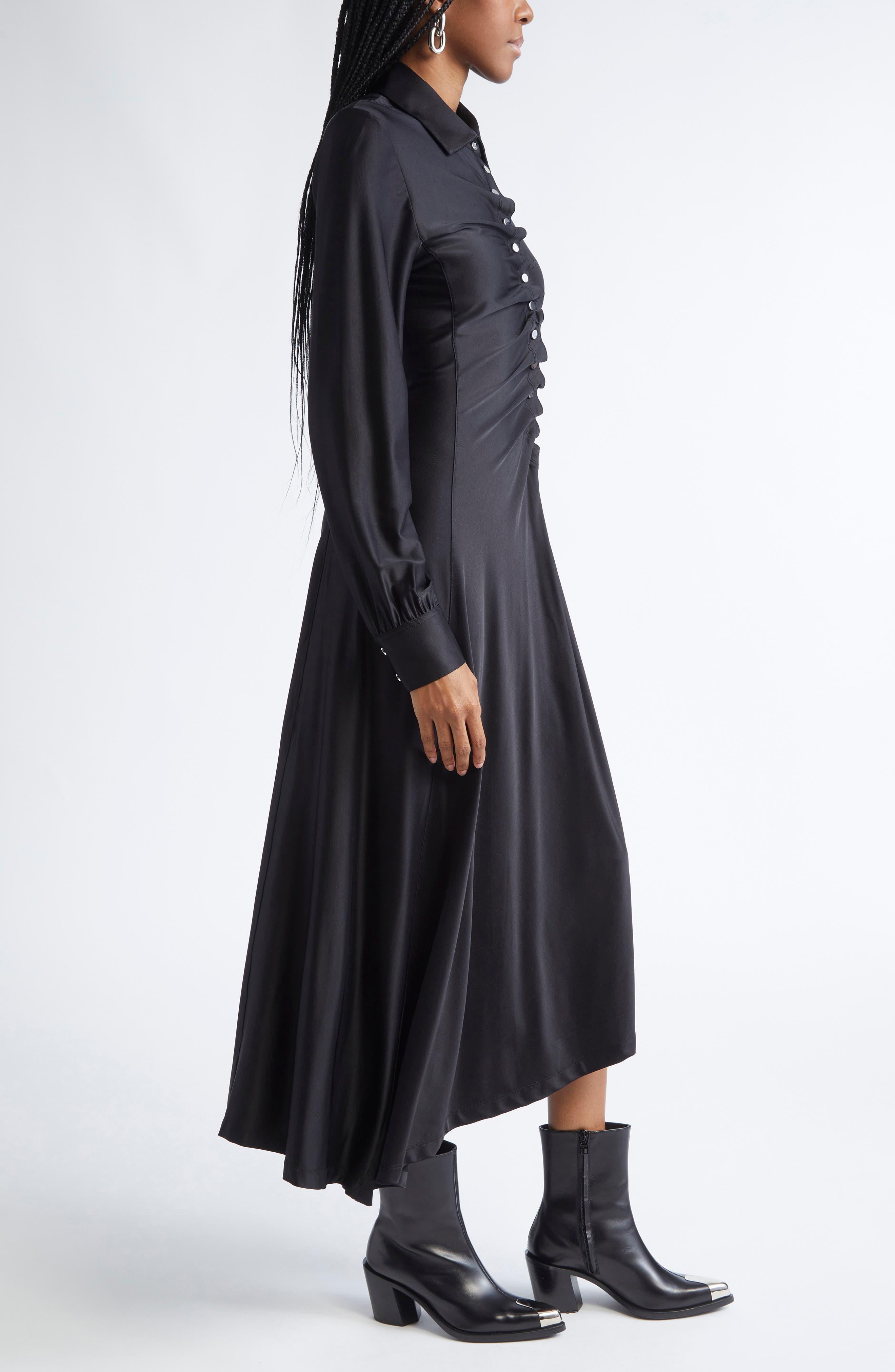 Rabanne Long Sleeve Draped Jersey Midi Dress in Black at Nordstrom - 3